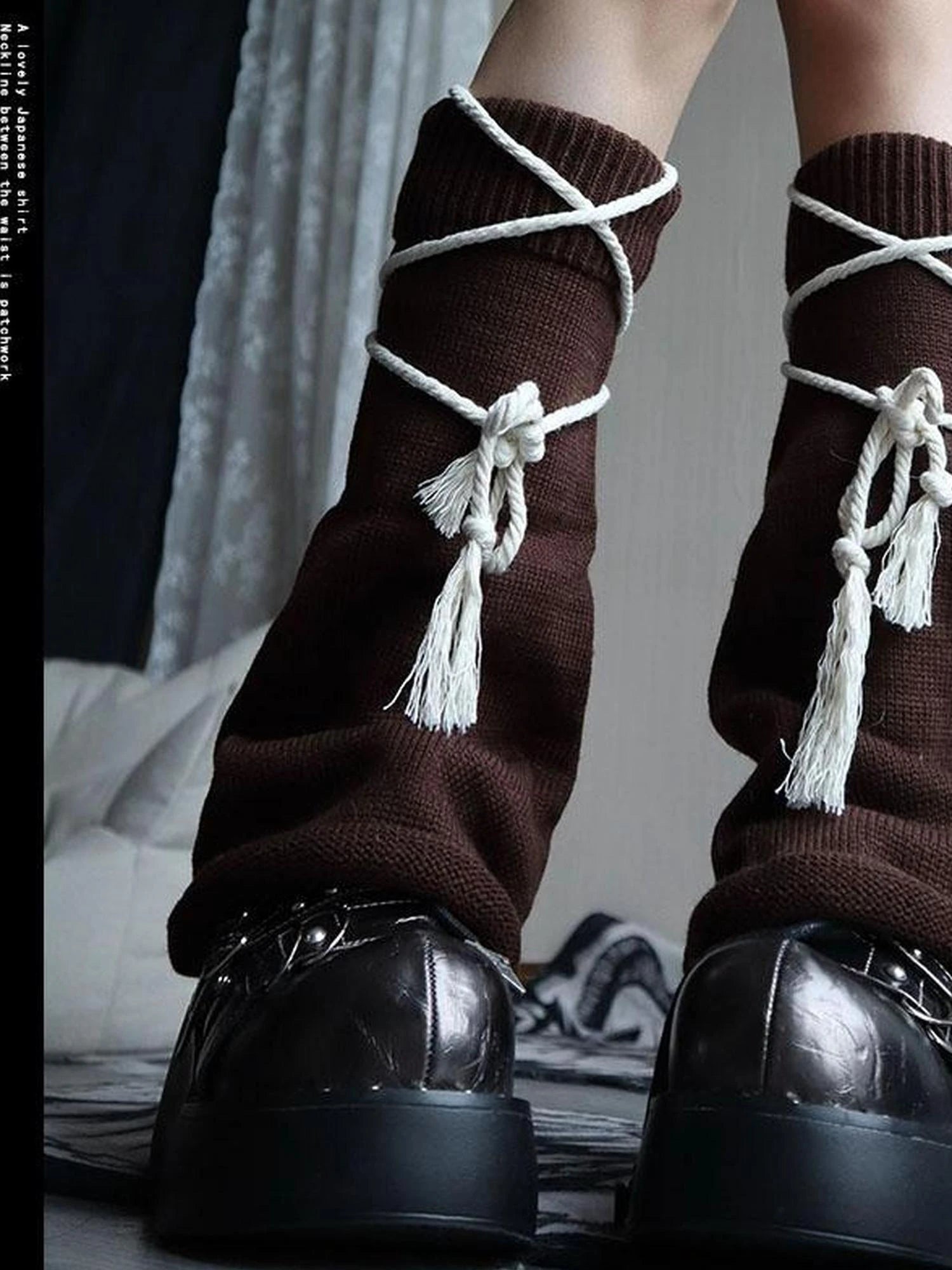 Brown Belt Leg Warmers Y2K Knit Sexy Fashion Unisex Subculture