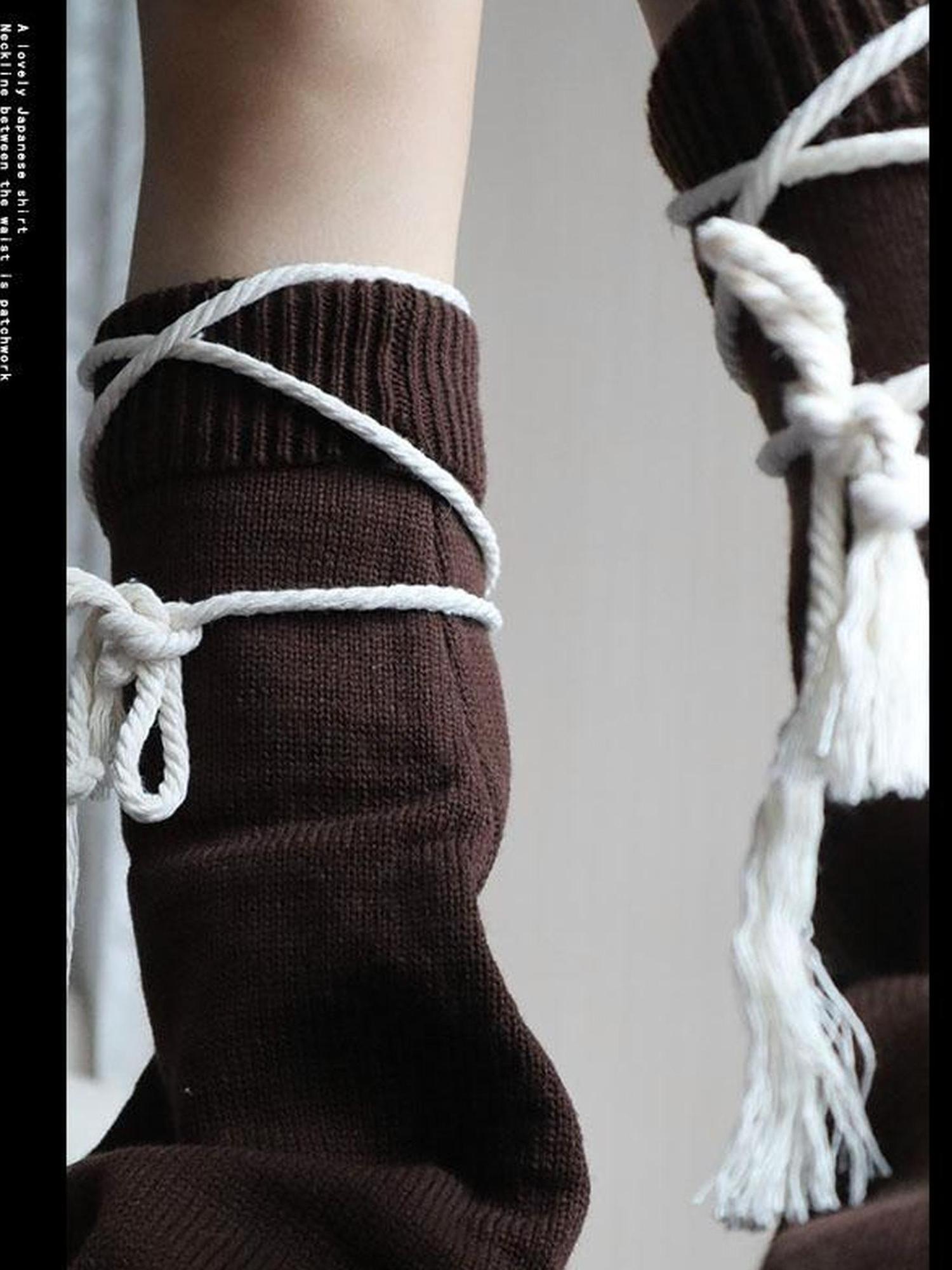 WSW WUSHENWU Brown Belt Leg Warmers Y2K Knit Sexy Fashion Unisex Subculture