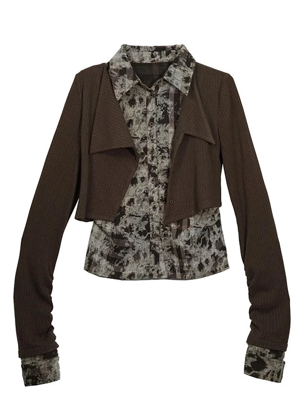 Contrast Patchwork Fake Two Layer Shirt