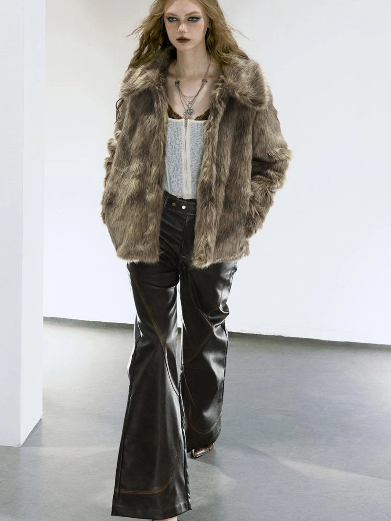 Brown Faux Fur Coat Women&