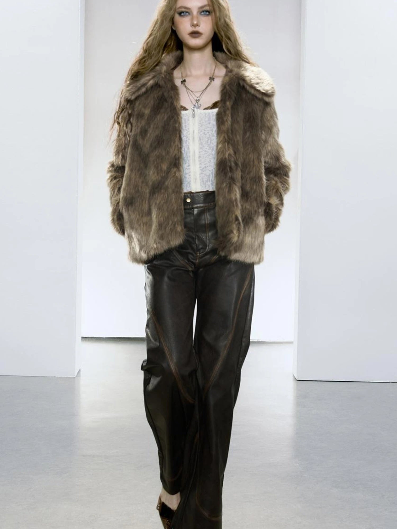 Brown Faux Fur Coat Women&