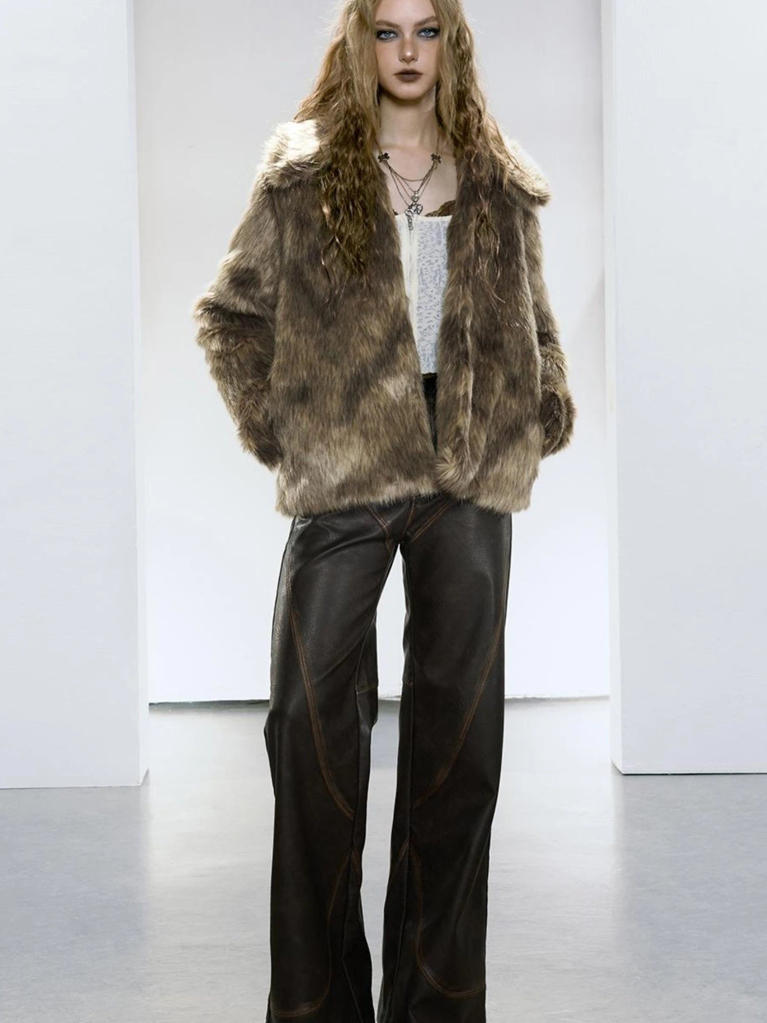 Brown Faux Fur Coat Women&
