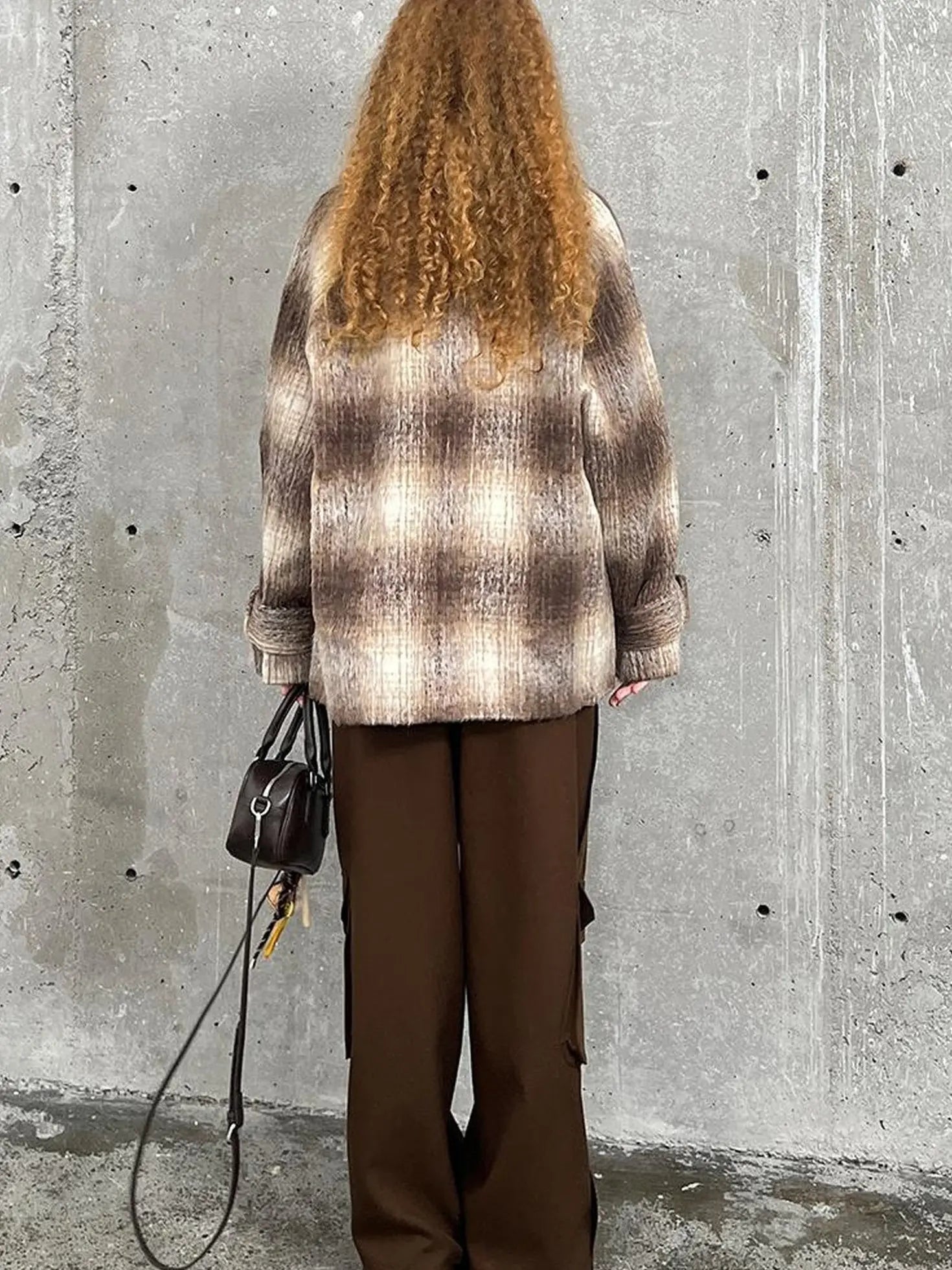 Brown Gradient Check Wool Coat