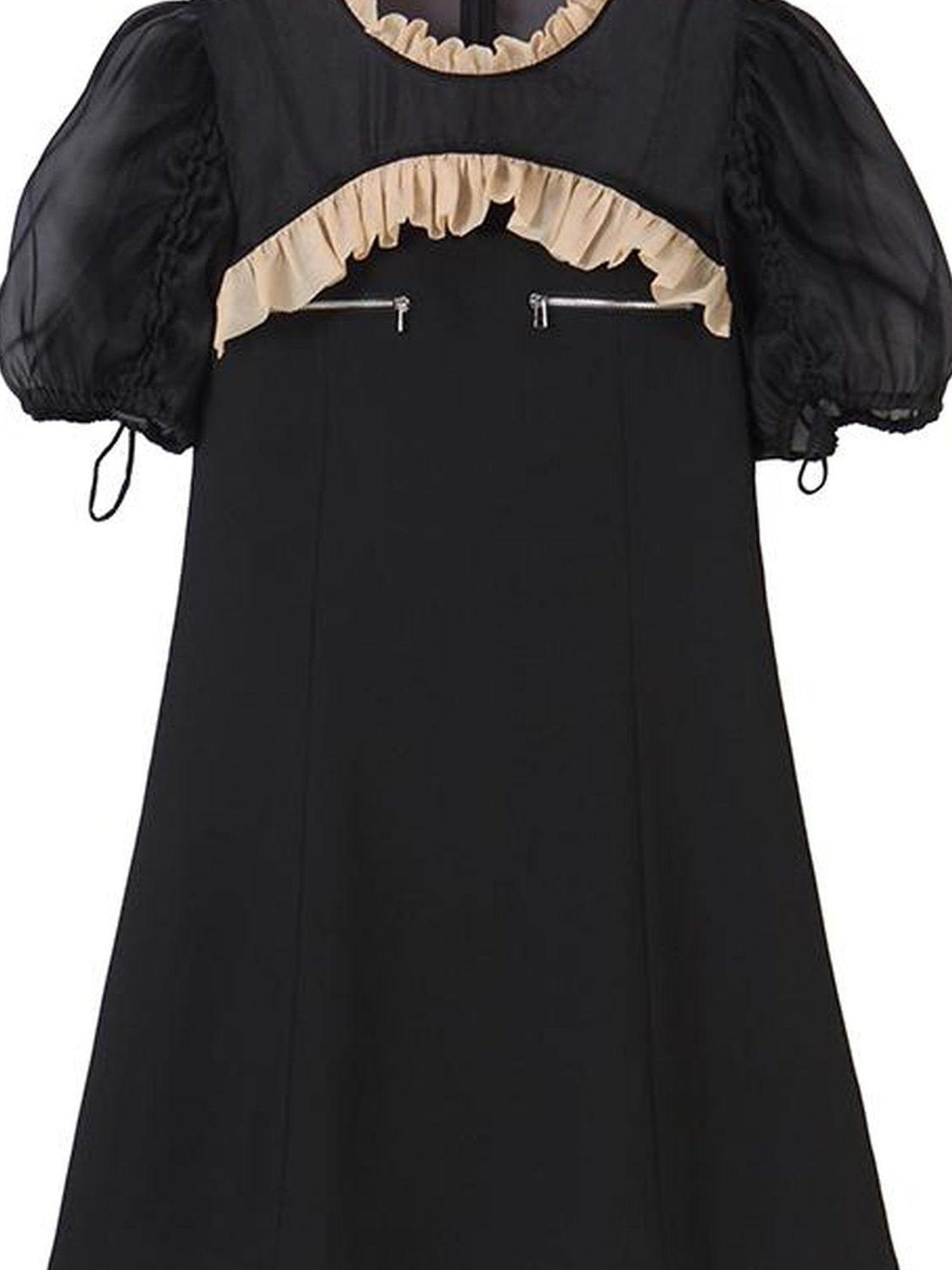 DIDDI MODA Bubble Sleeve Cheongsam Mini Dress With Lace Trim