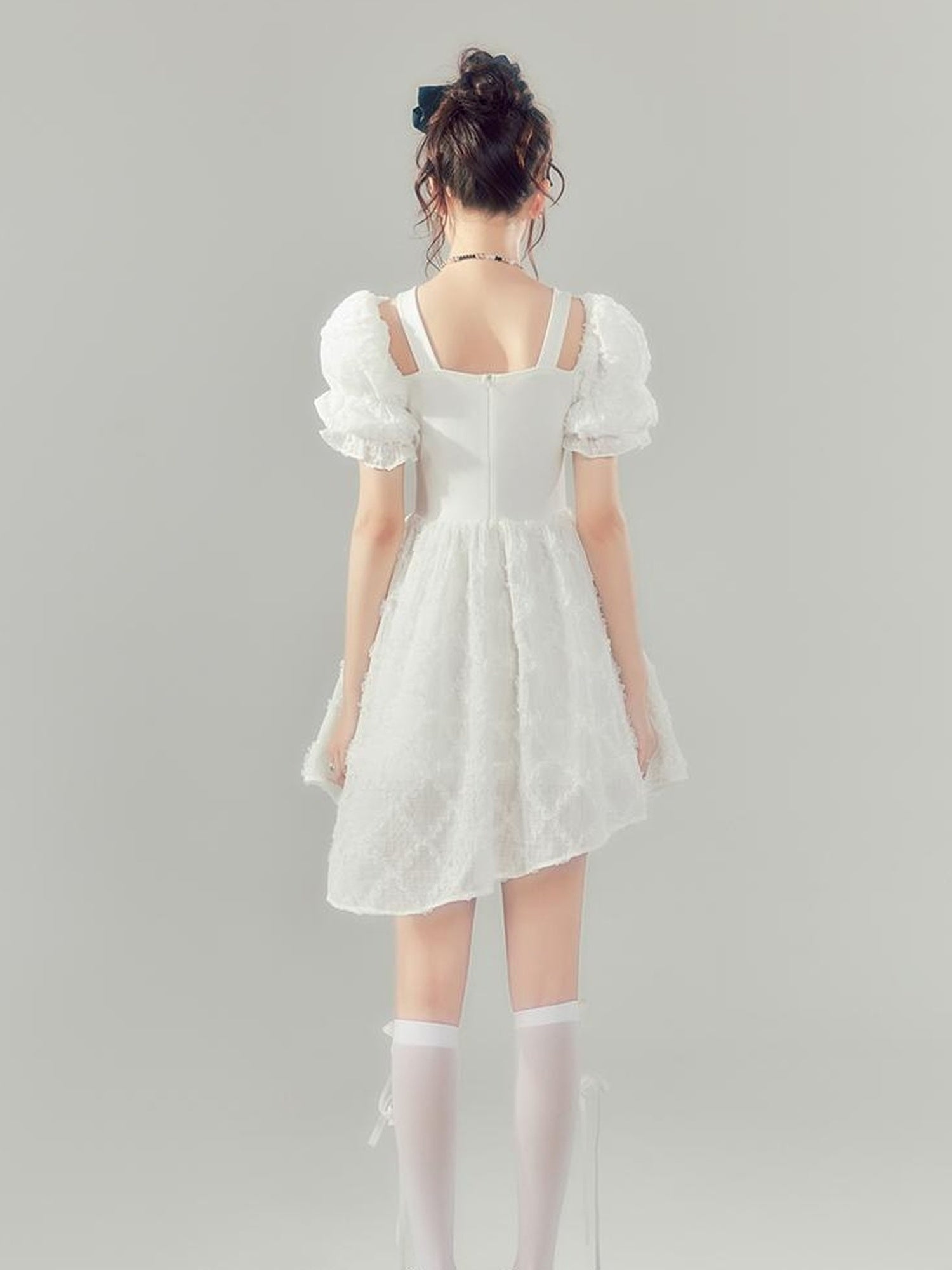 DIDDI MODA Bubble Sleeve Corset Waist A Line Mini Dress