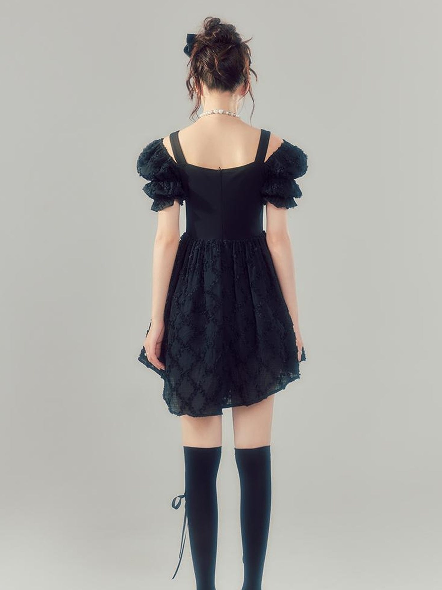 DIDDI MODA Bubble Sleeve Corset Waist A Line Mini Dress