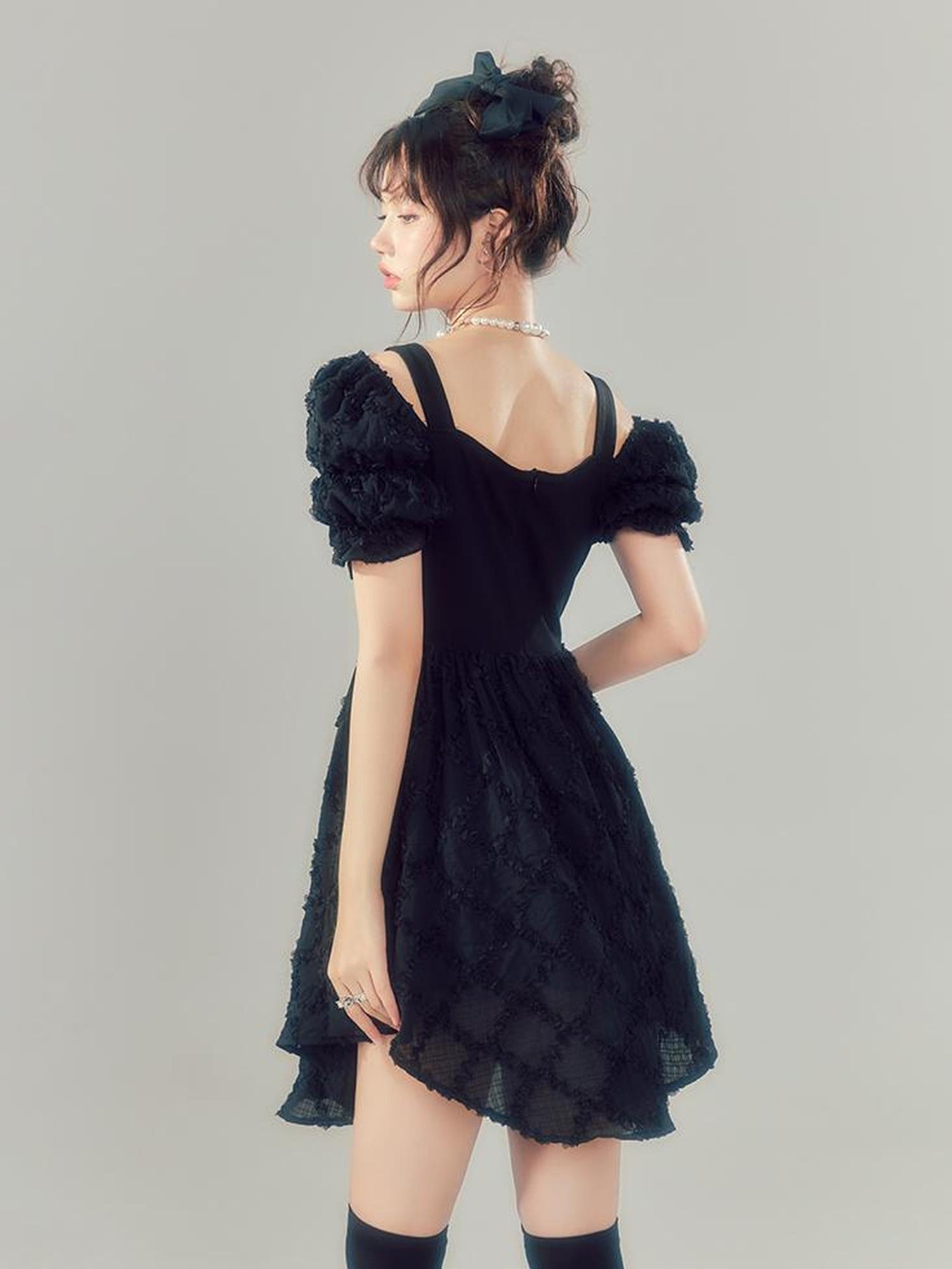 DIDDI MODA Bubble Sleeve Corset Waist A Line Mini Dress