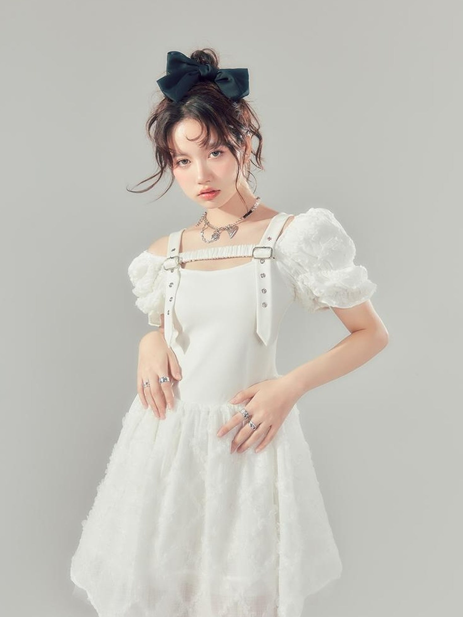DIDDI MODA Bubble Sleeve Corset Waist A Line Mini Dress