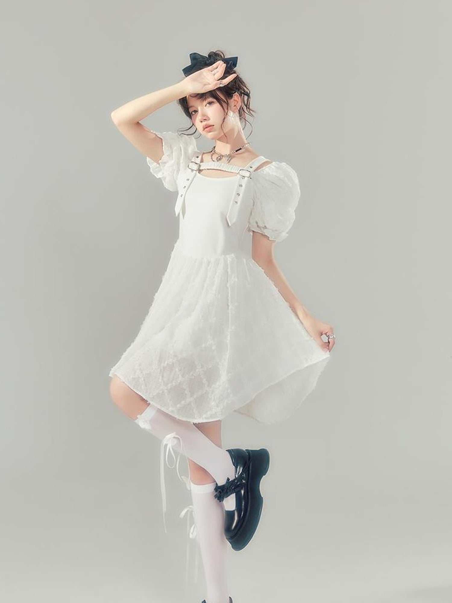 DIDDI MODA Bubble Sleeve Corset Waist A Line Mini Dress