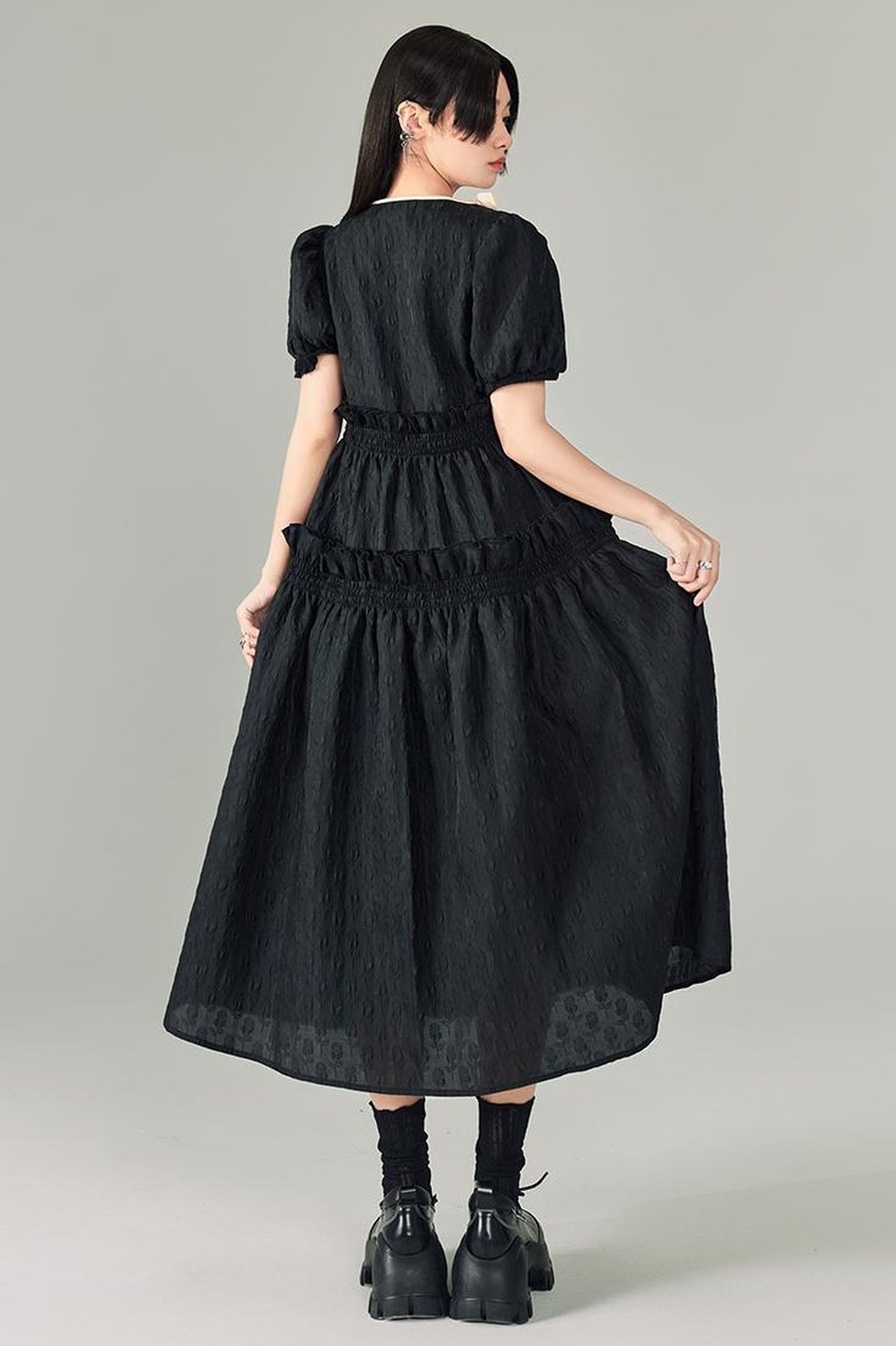DIDDI MODA Bubble Sweetheart Bow Waist Maxi Dress
