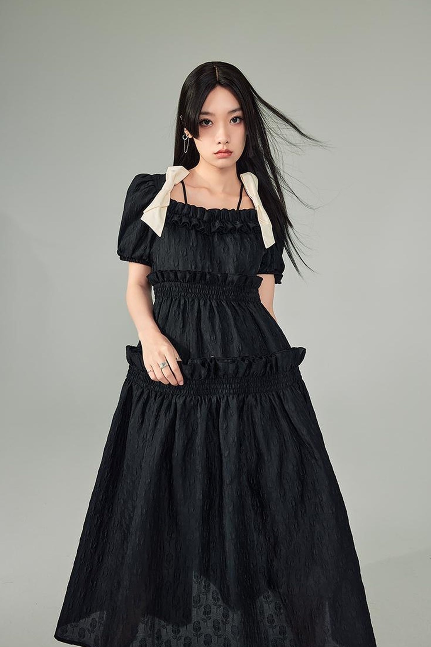 DIDDI MODA Bubble Sweetheart Bow Waist Maxi Dress