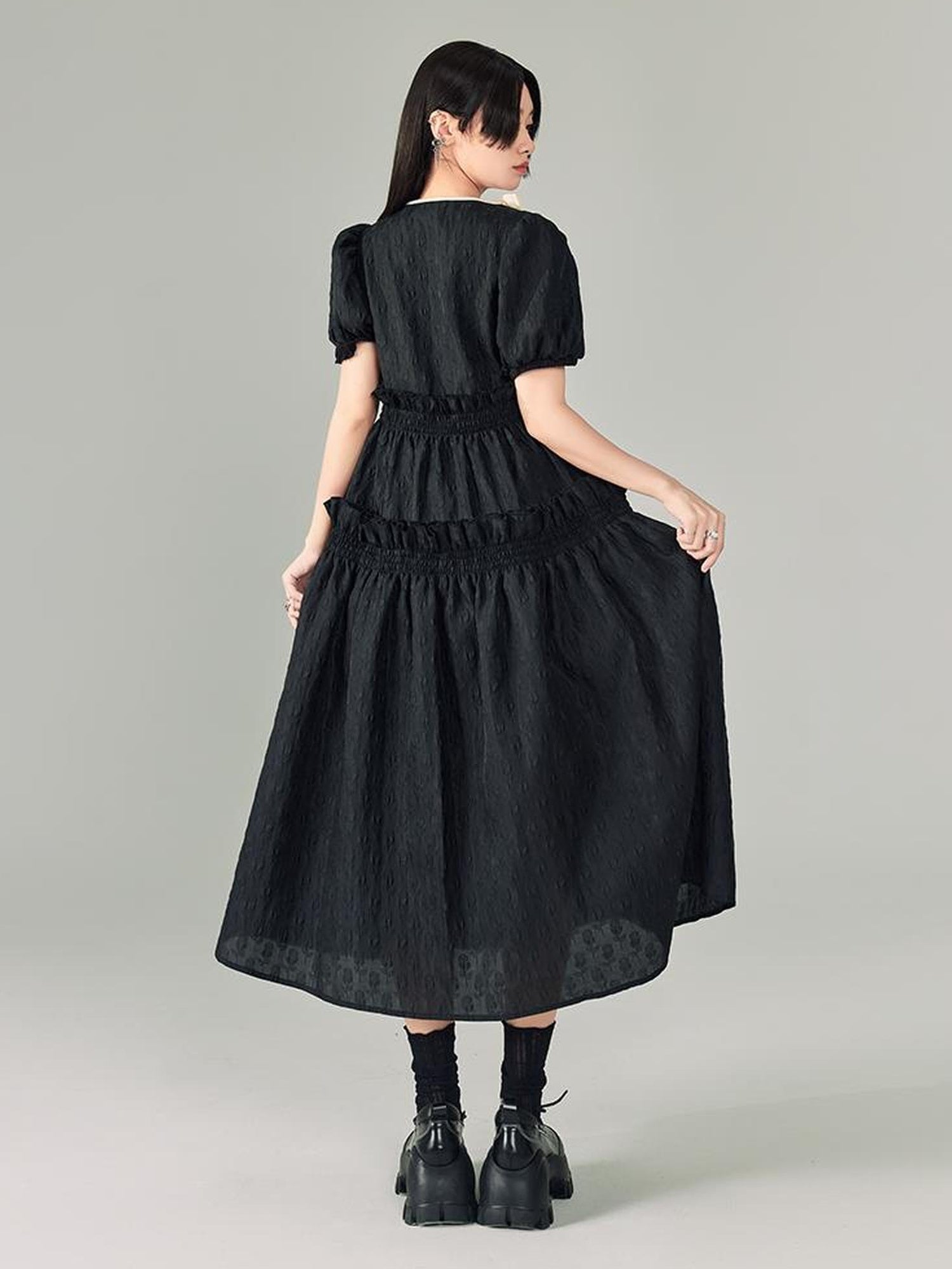 DIDDI MODA Bubble Sweetheart Bow Waist Maxi Dress