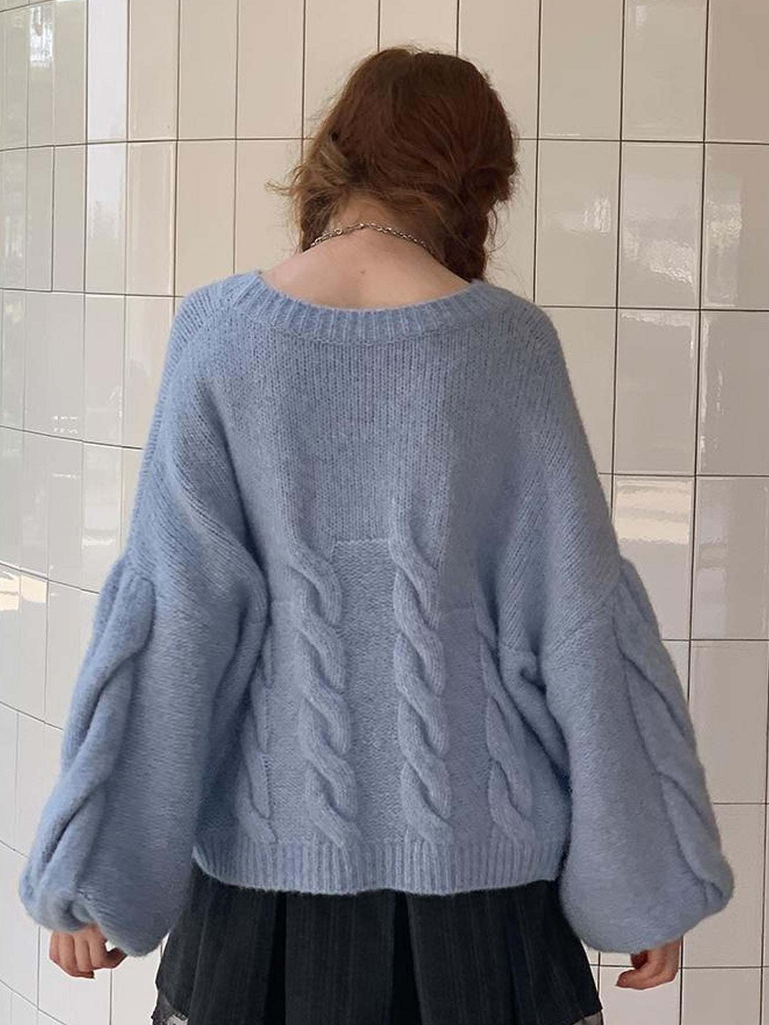 DIDDI MODA Butterfly Bow Cable Knit Sweater