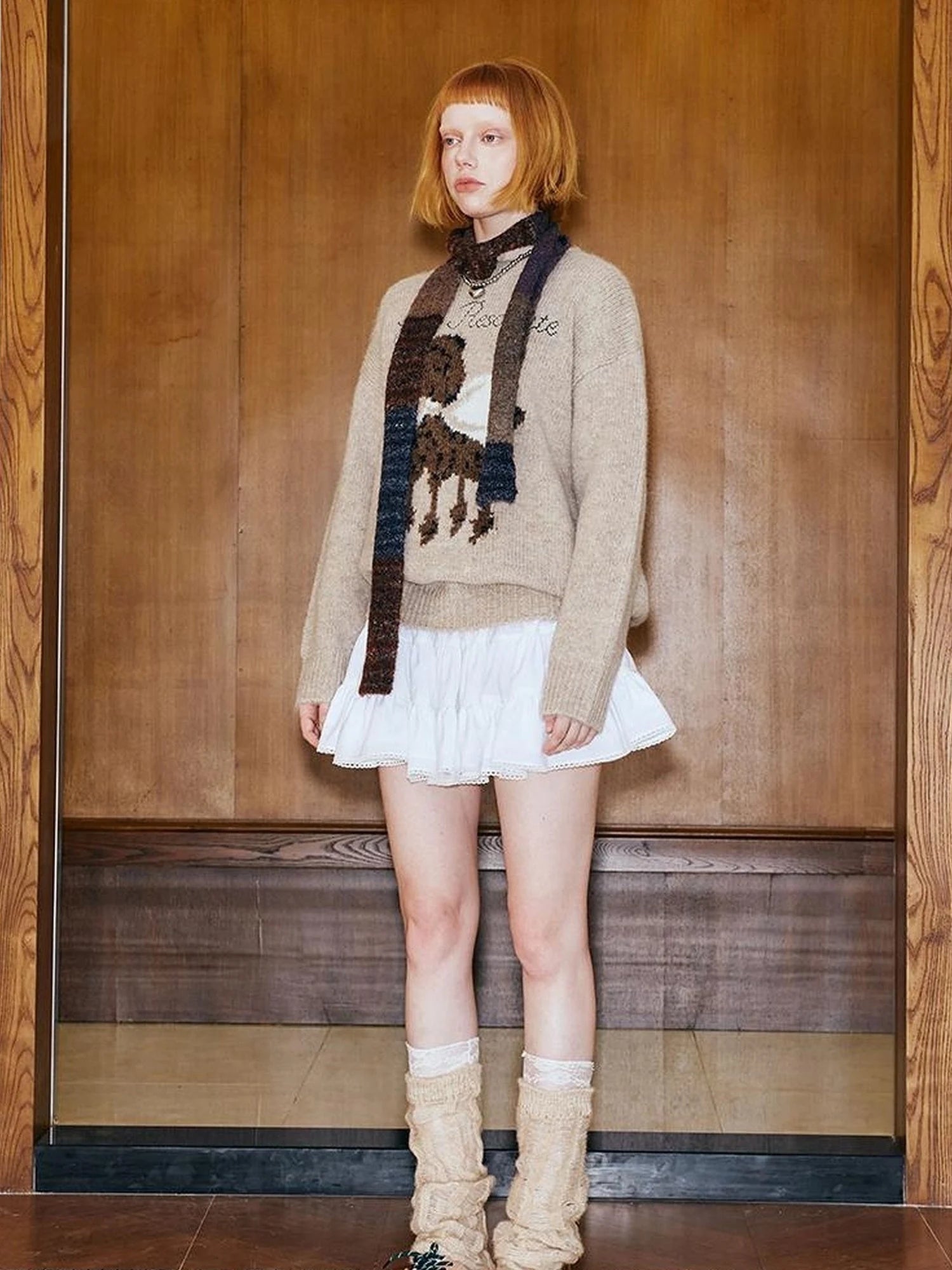 Butterfly Bow Dog Embroidered Knit Sweater