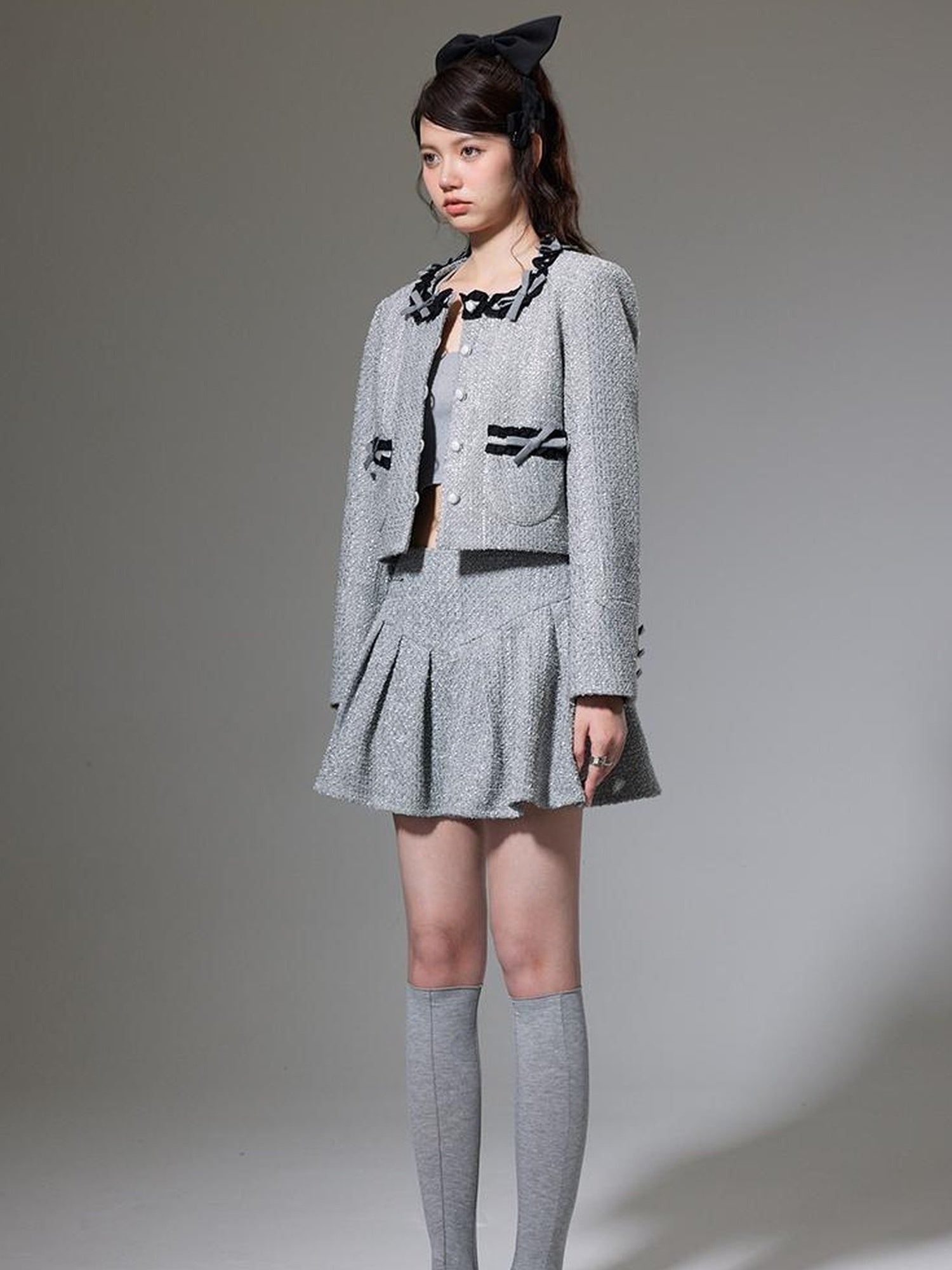DIDDI MODA Butterfly Bow Knit Set With Pleated Skirt