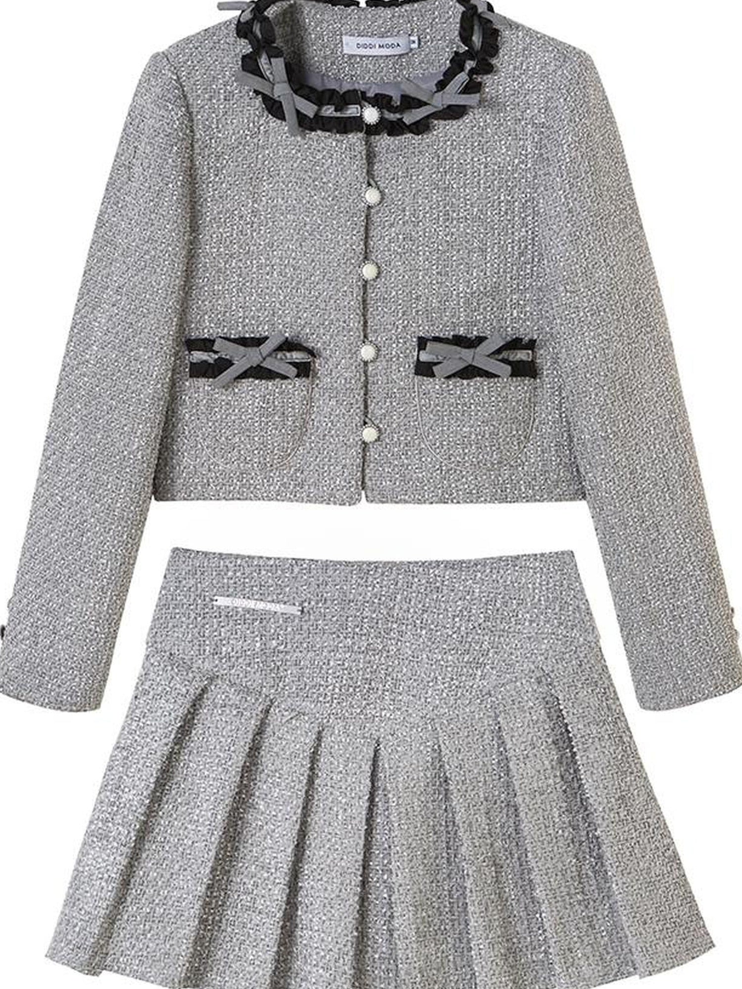 DIDDI MODA Butterfly Bow Knit Set With Pleated Skirt