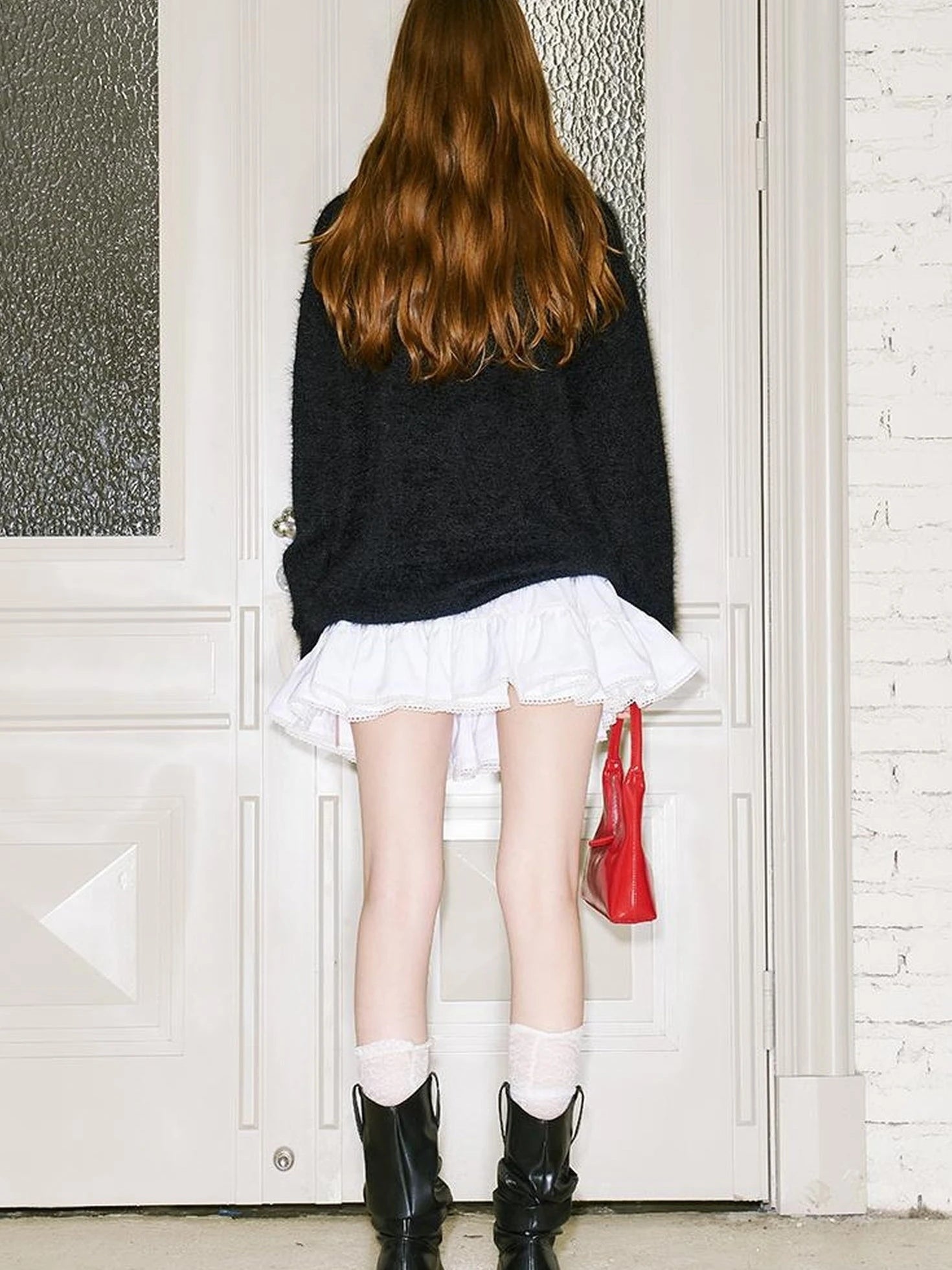 Butterfly Bow Knit Sweater With Faux Fur Trim