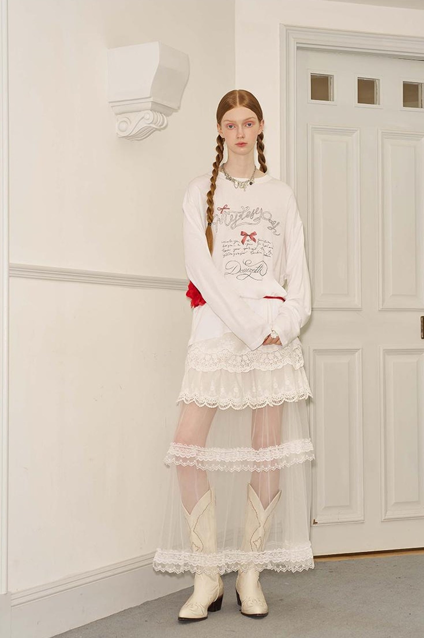 DIDDI MODA Butterfly Bow Silk Print Blouse