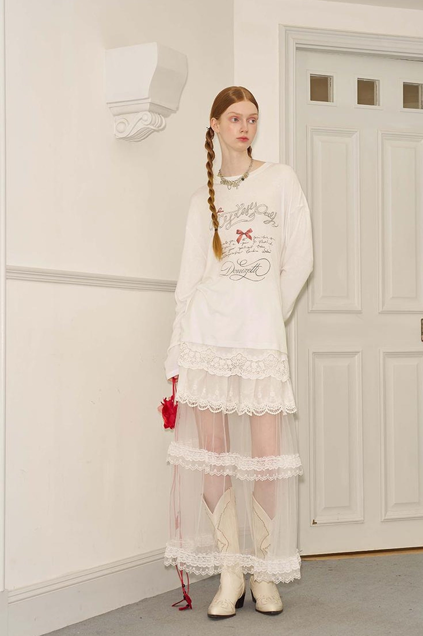 DIDDI MODA Butterfly Bow Silk Print Blouse