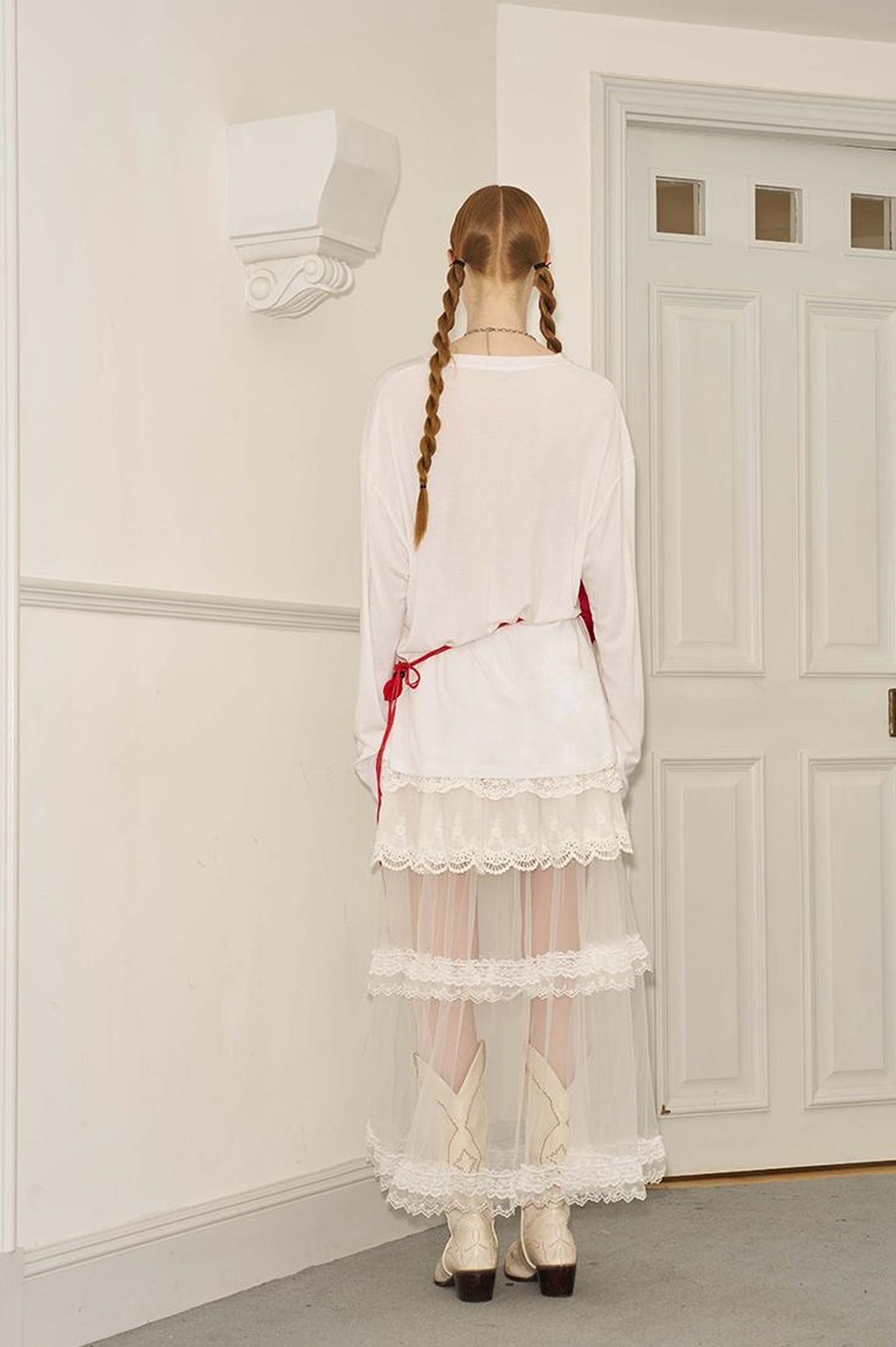 DIDDI MODA Butterfly Bow Silk Print Blouse