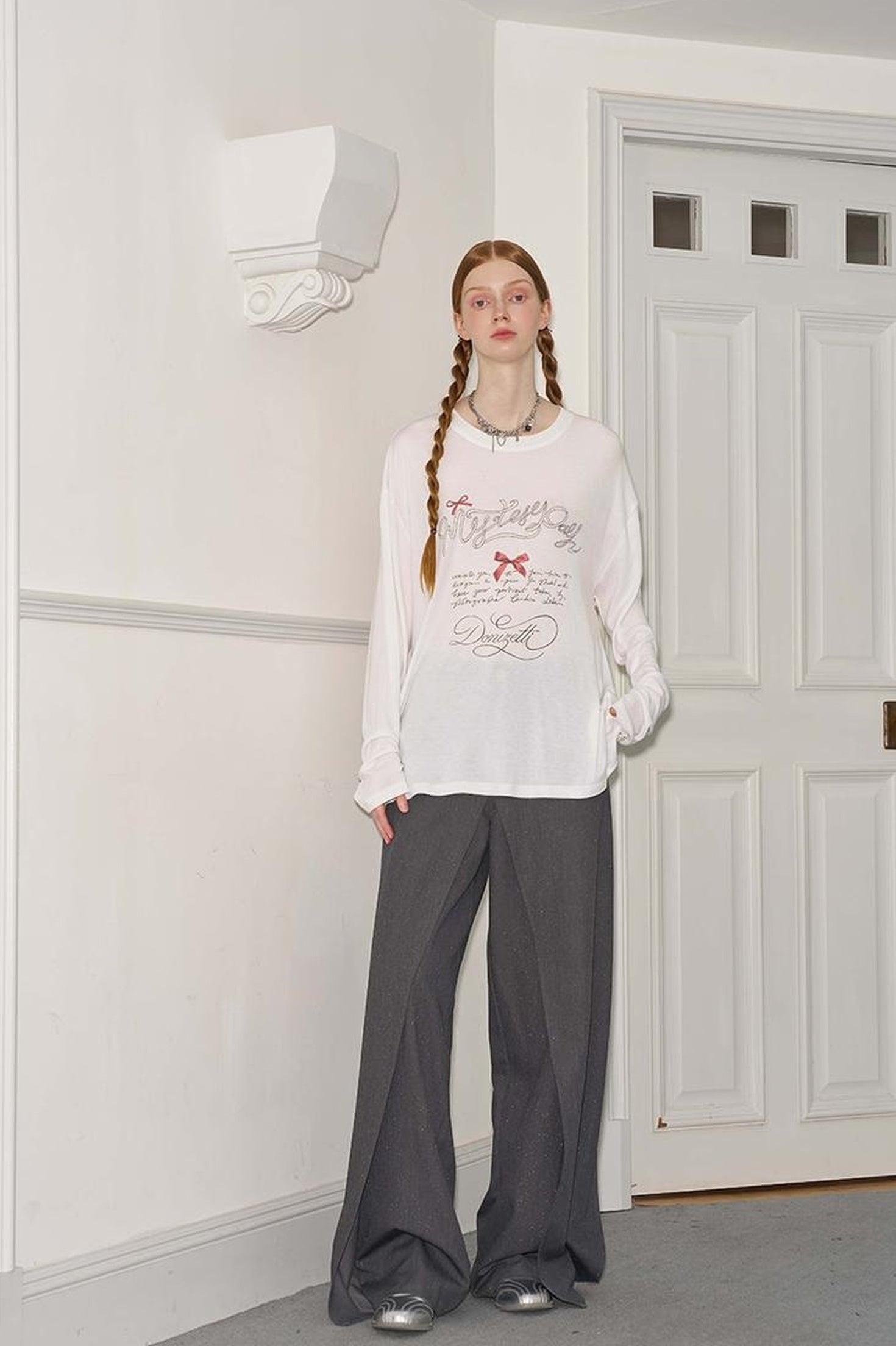 DIDDI MODA Butterfly Bow Silk Print Blouse