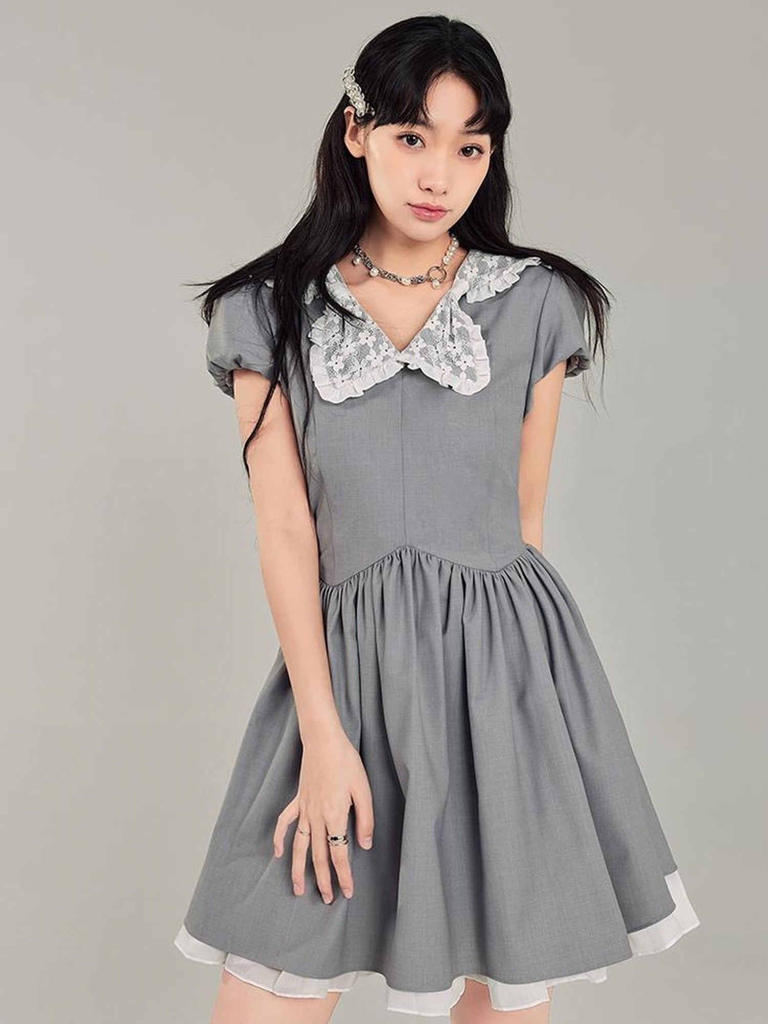DIDDI MODA Butterfly Bow Waist Defining Gray Mini Dress