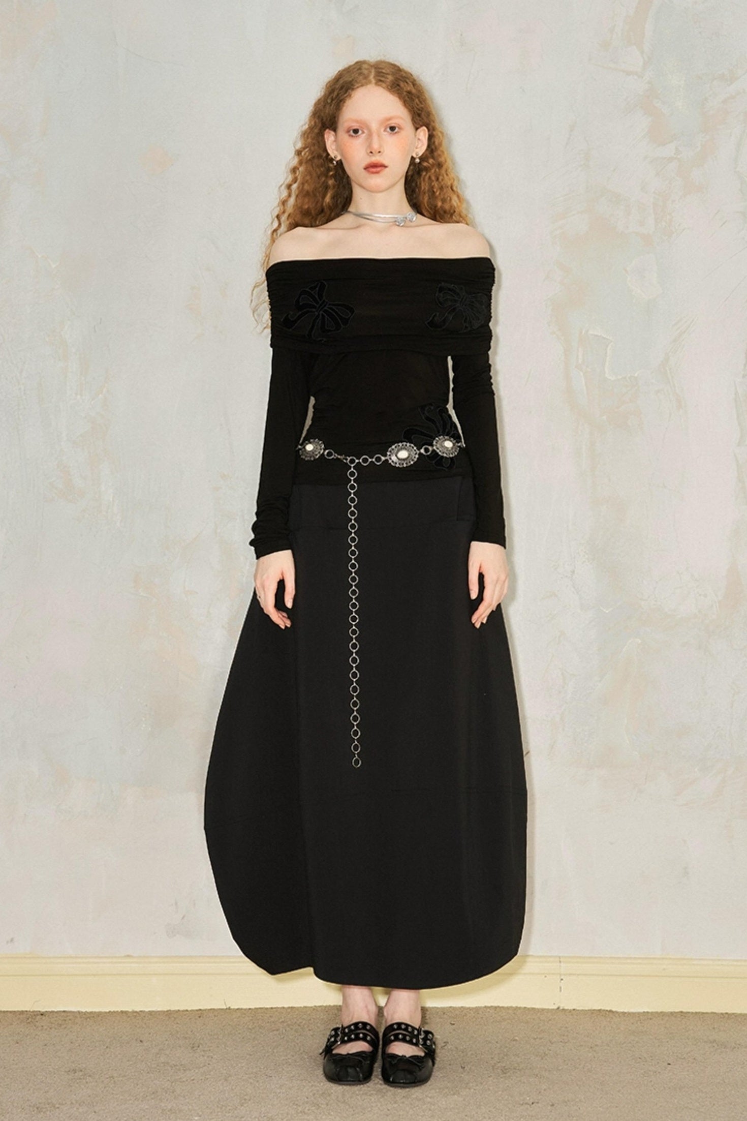 DIDDI MODA Butterfly Cutout Bow Off Shoulder Top