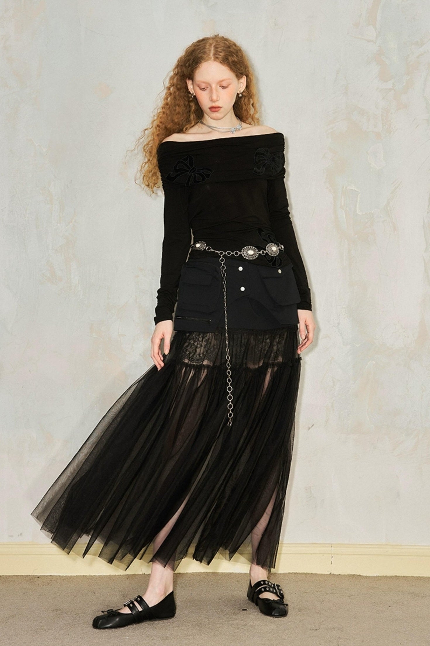 DIDDI MODA Butterfly Cutout Bow Off Shoulder Top