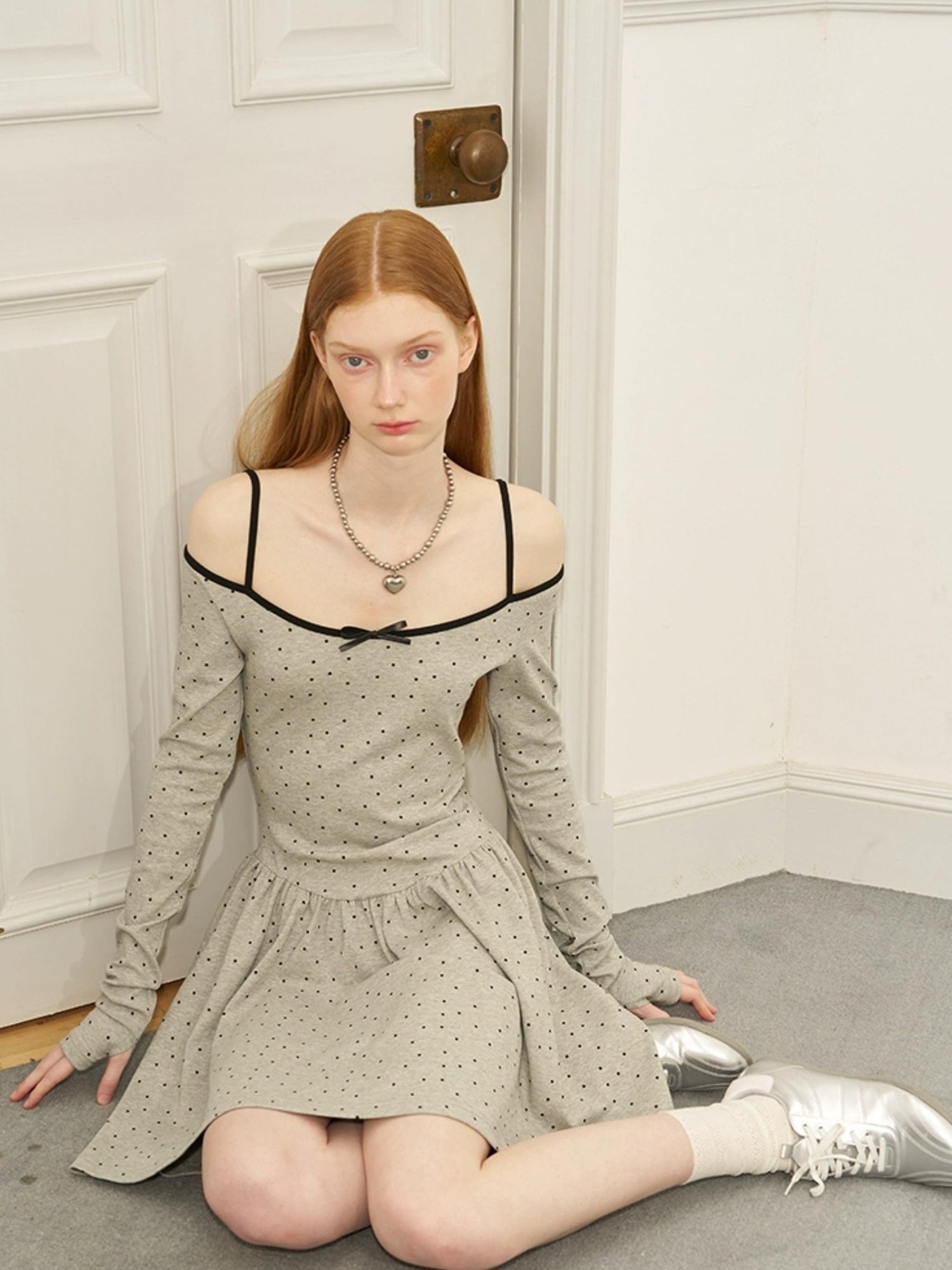 DIDDI MODA Butterfly Dot Colorblock Off Shoulder Knit Dress