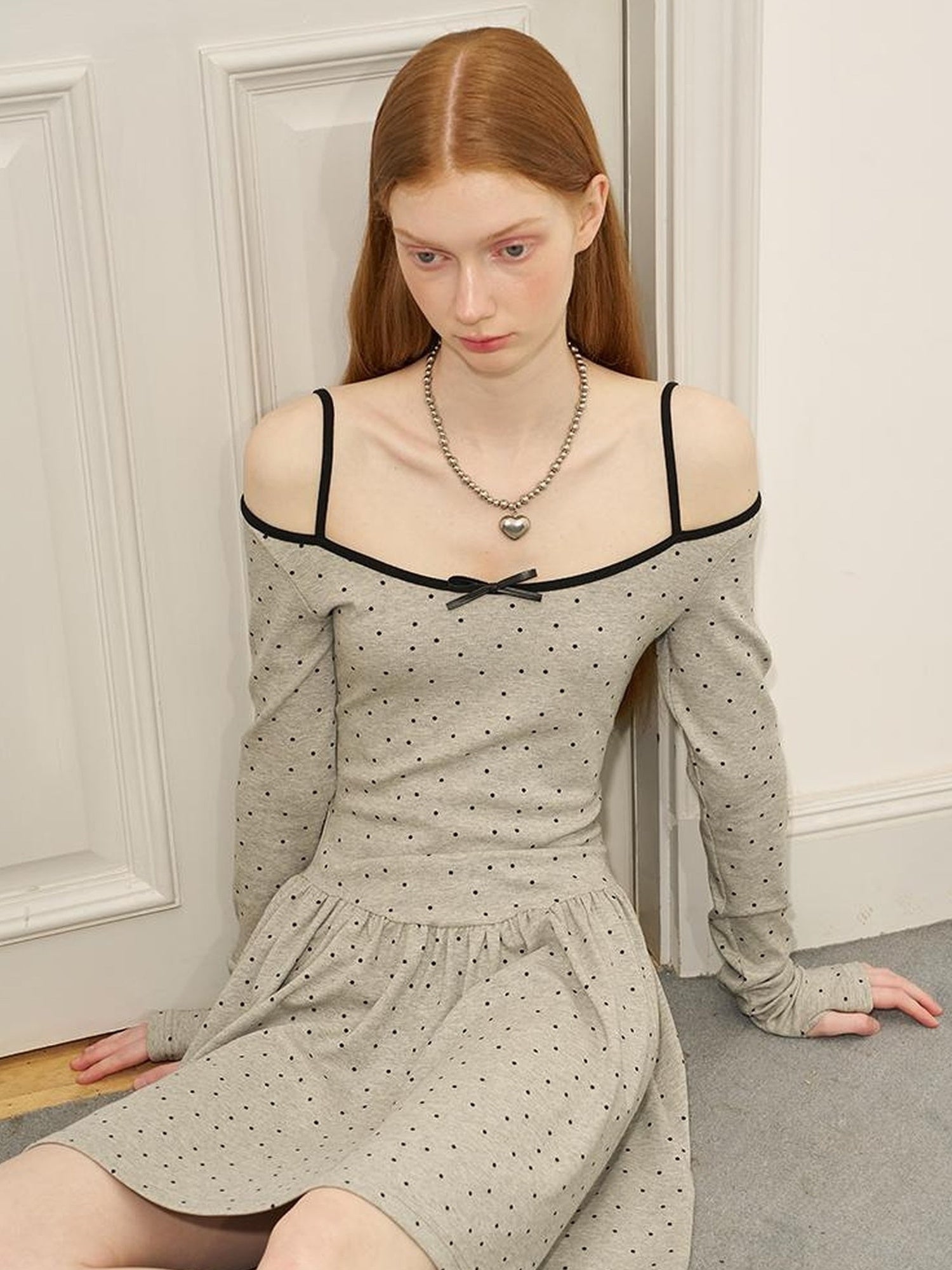 DIDDI MODA Butterfly Dot Colorblock Off Shoulder Knit Dress