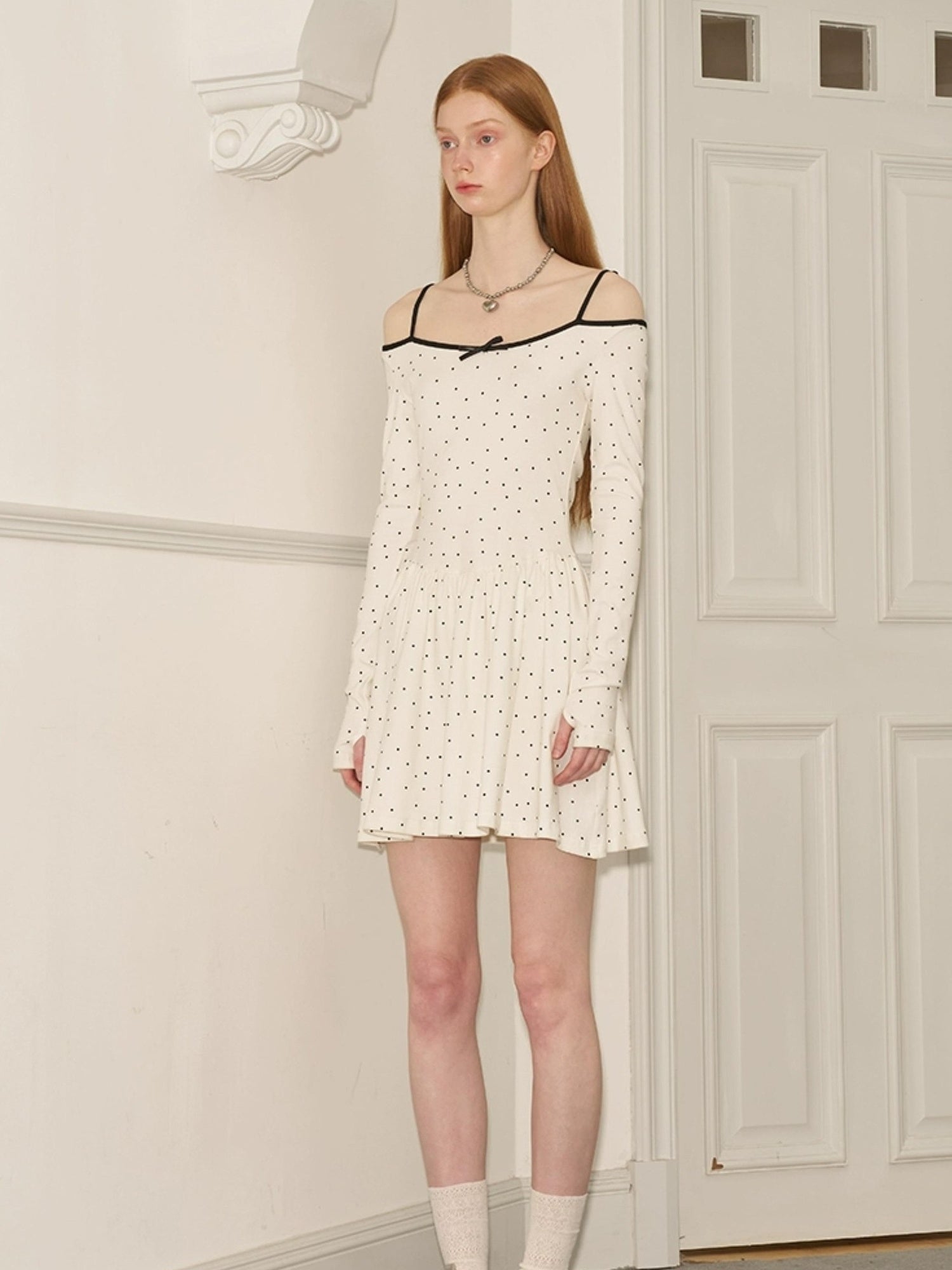 DIDDI MODA Butterfly Dot Colorblock Off Shoulder Knit Dress