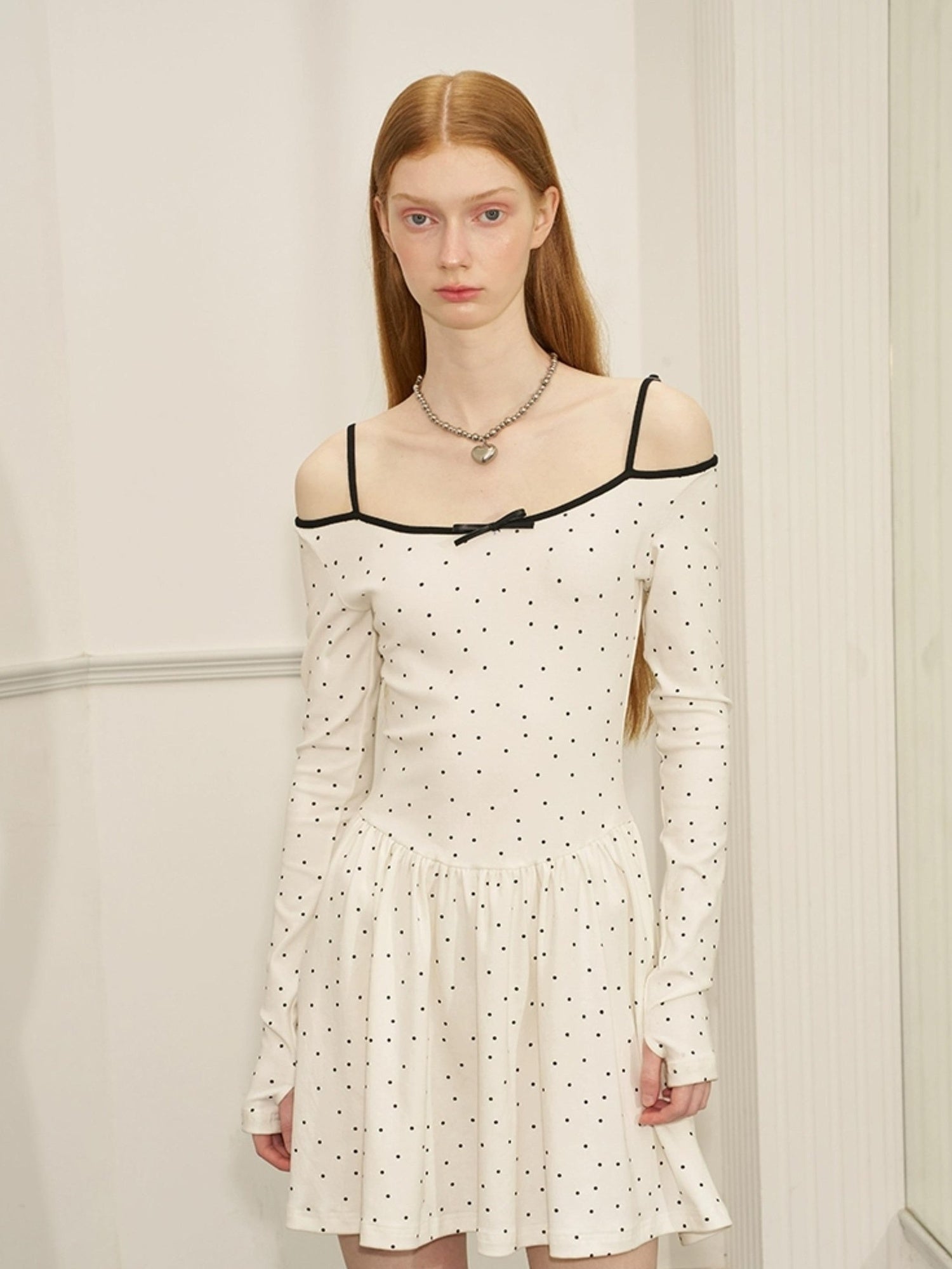 DIDDI MODA Butterfly Dot Colorblock Off Shoulder Knit Dress