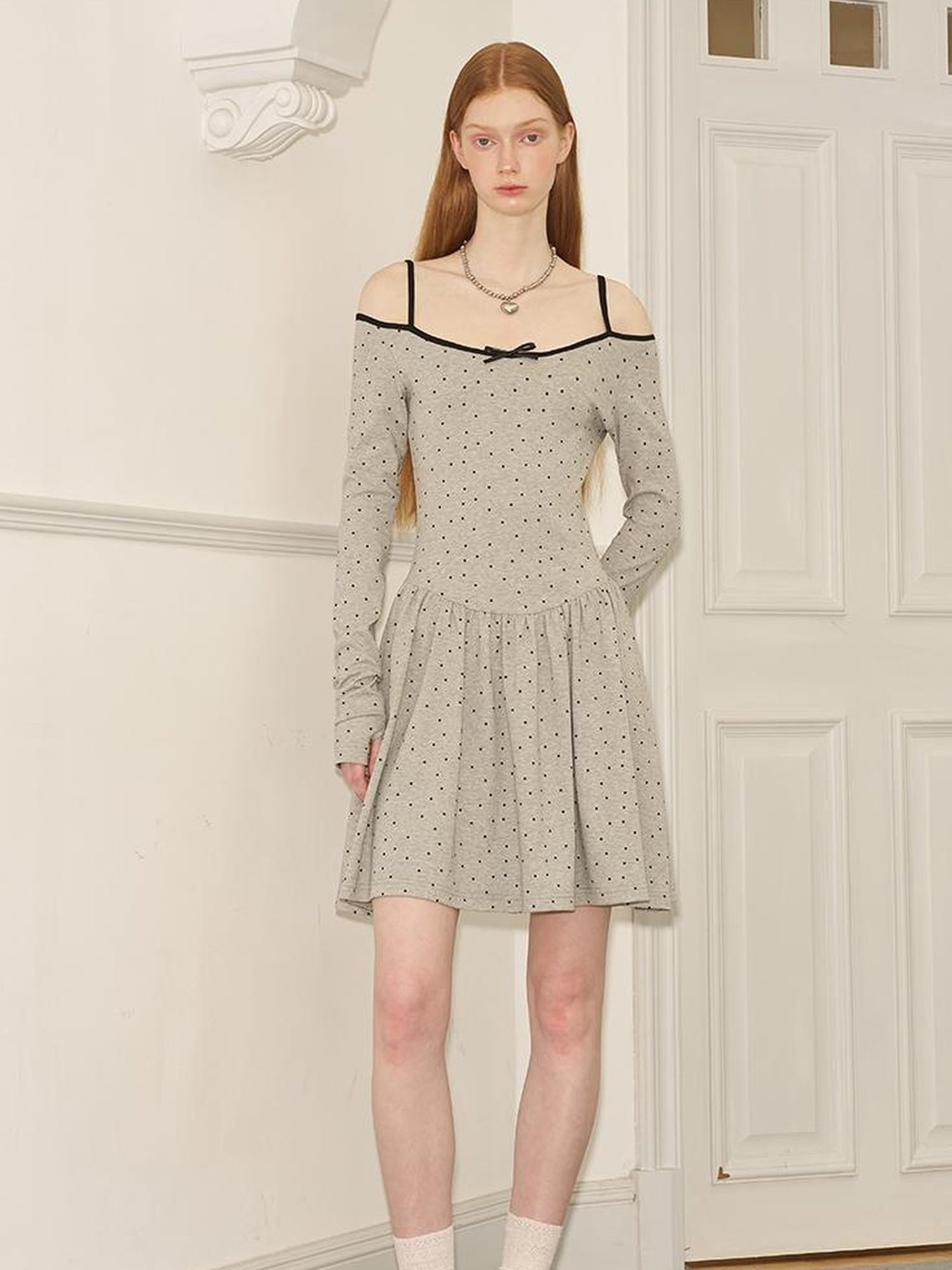 DIDDI MODA Butterfly Dot Colorblock Off Shoulder Knit Dress