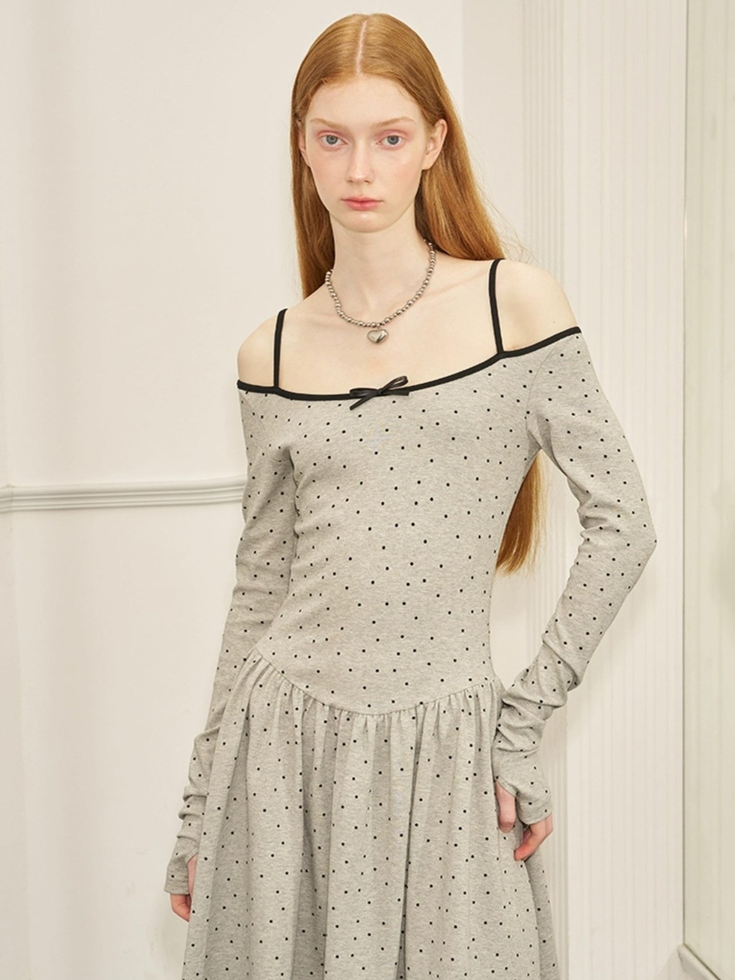 DIDDI MODA Butterfly Dot Colorblock Off Shoulder Knit Dress