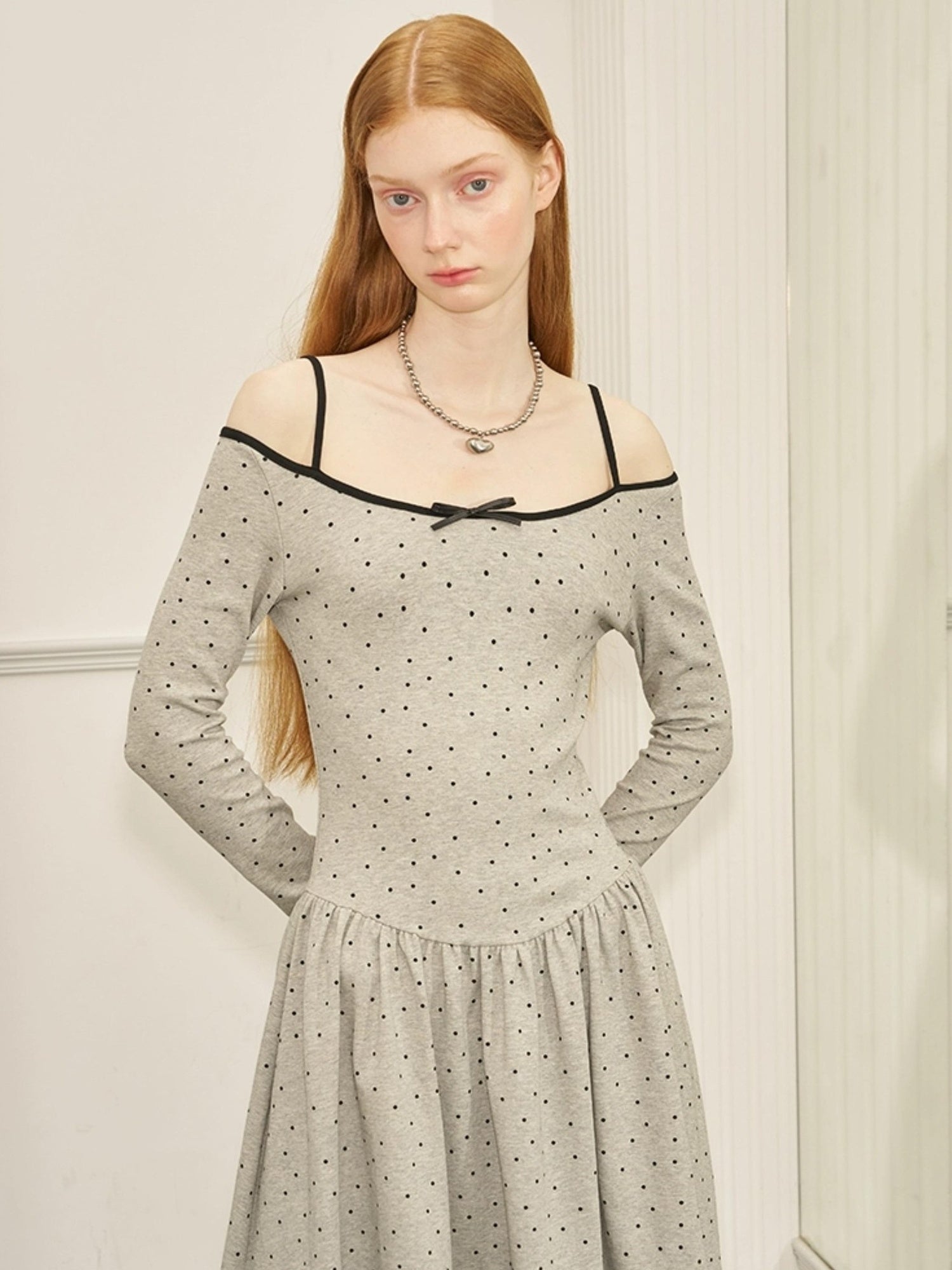 DIDDI MODA Butterfly Dot Colorblock Off Shoulder Knit Dress