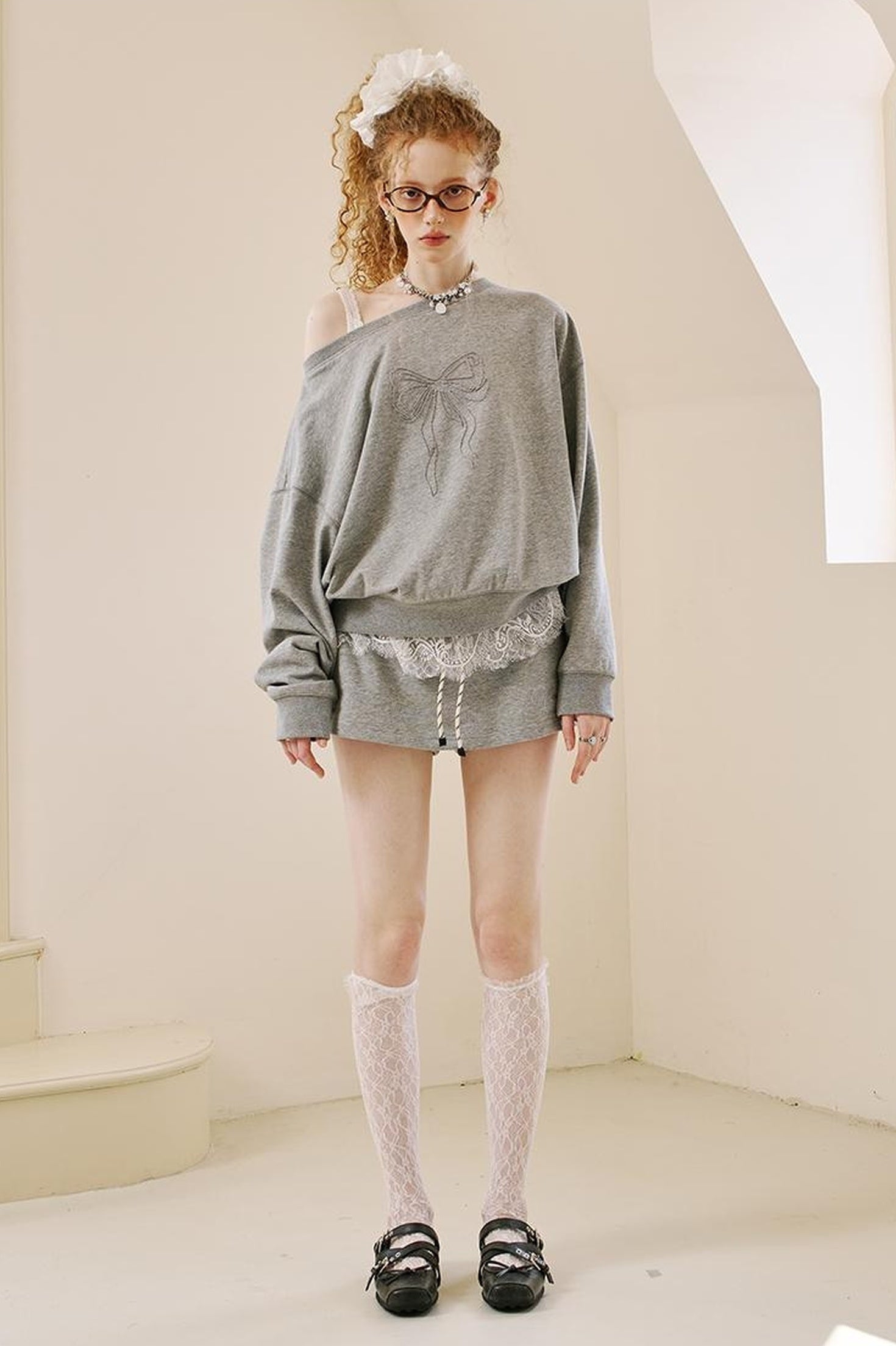 DIDDI MODA Butterfly Knot Off Shoulder A Line Shorts Set