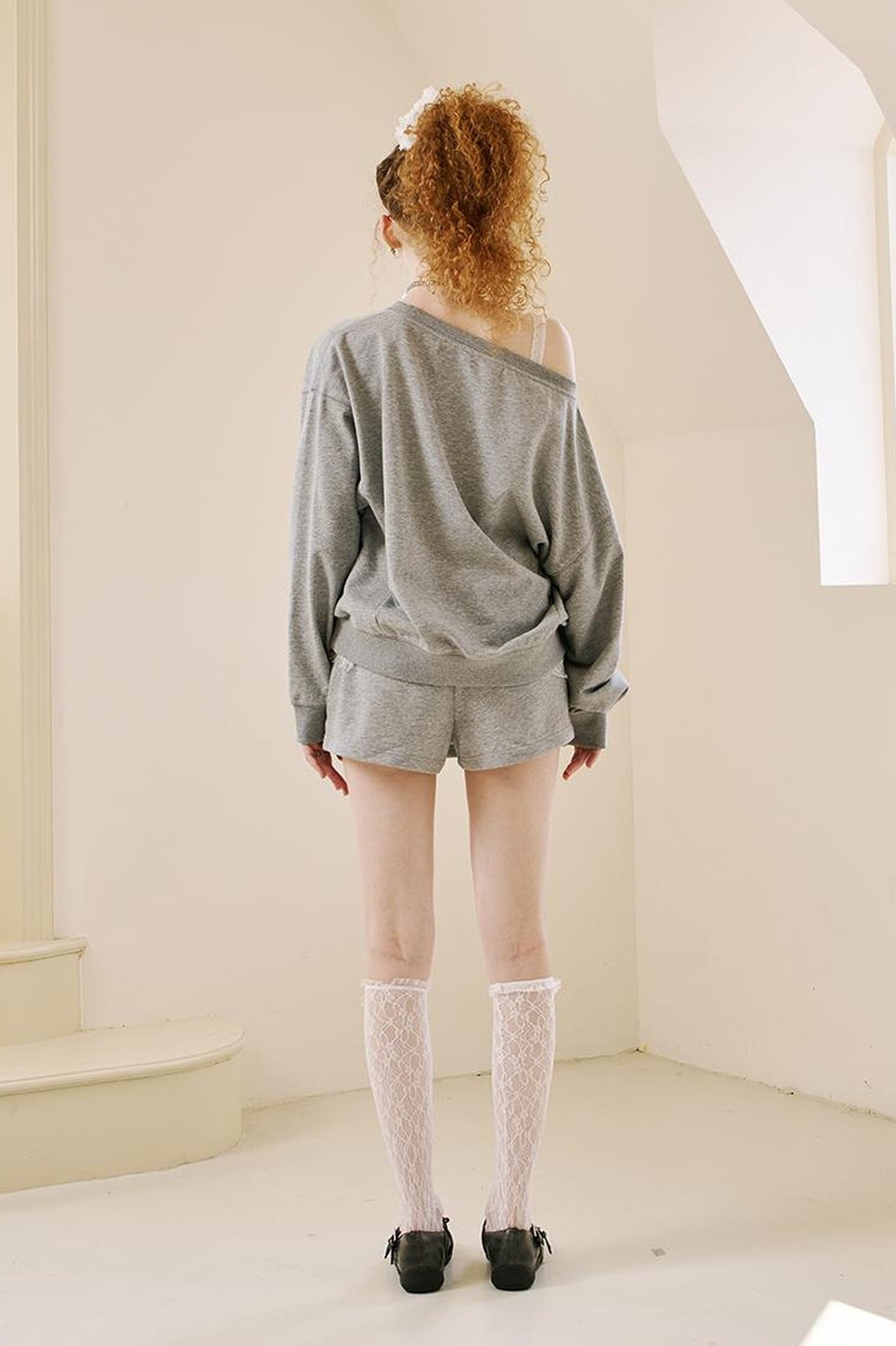 DIDDI MODA Butterfly Knot Off Shoulder A Line Shorts Set