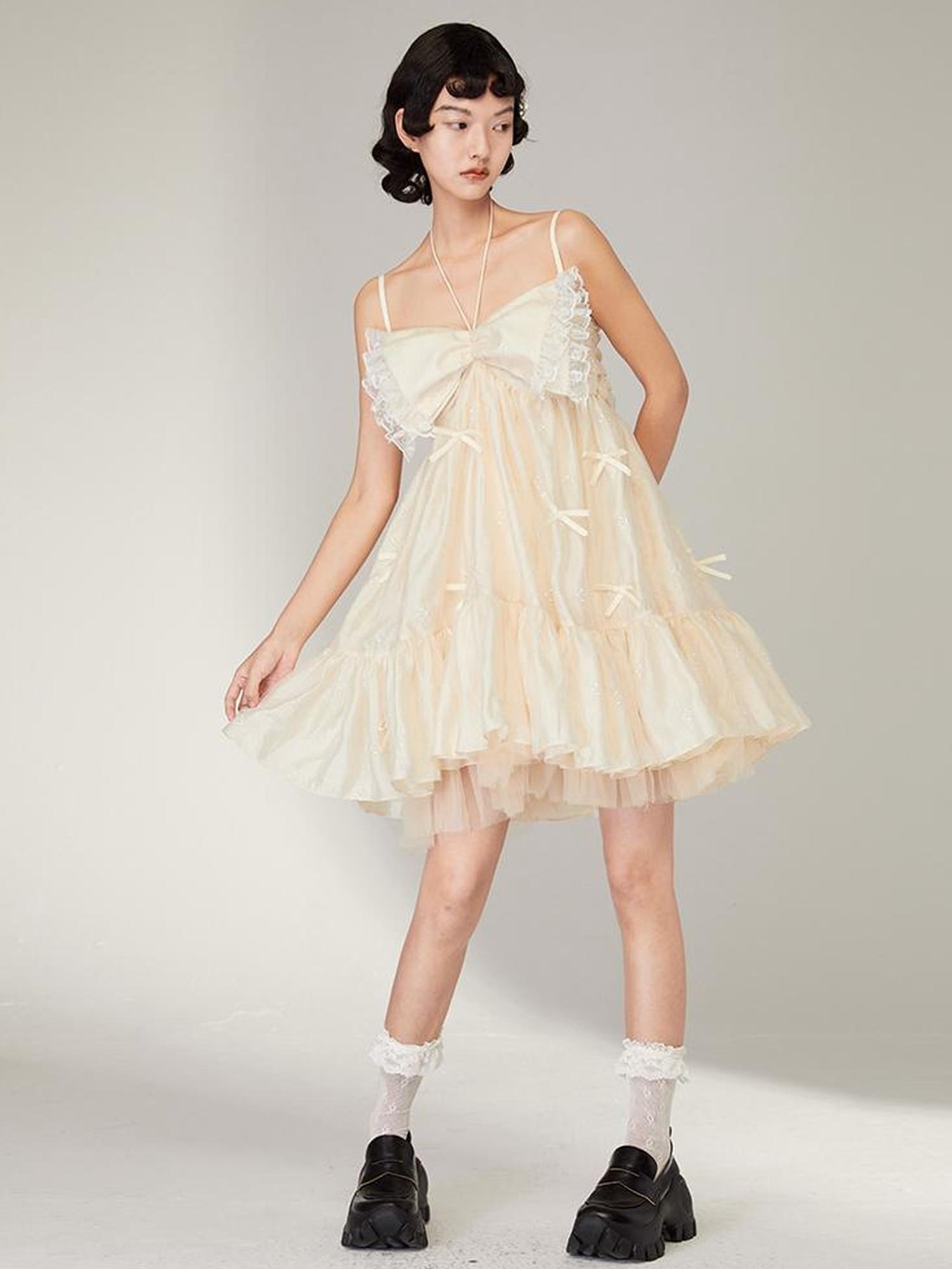 DIDDI MODA Butterfly Lace Bow Mini Dress