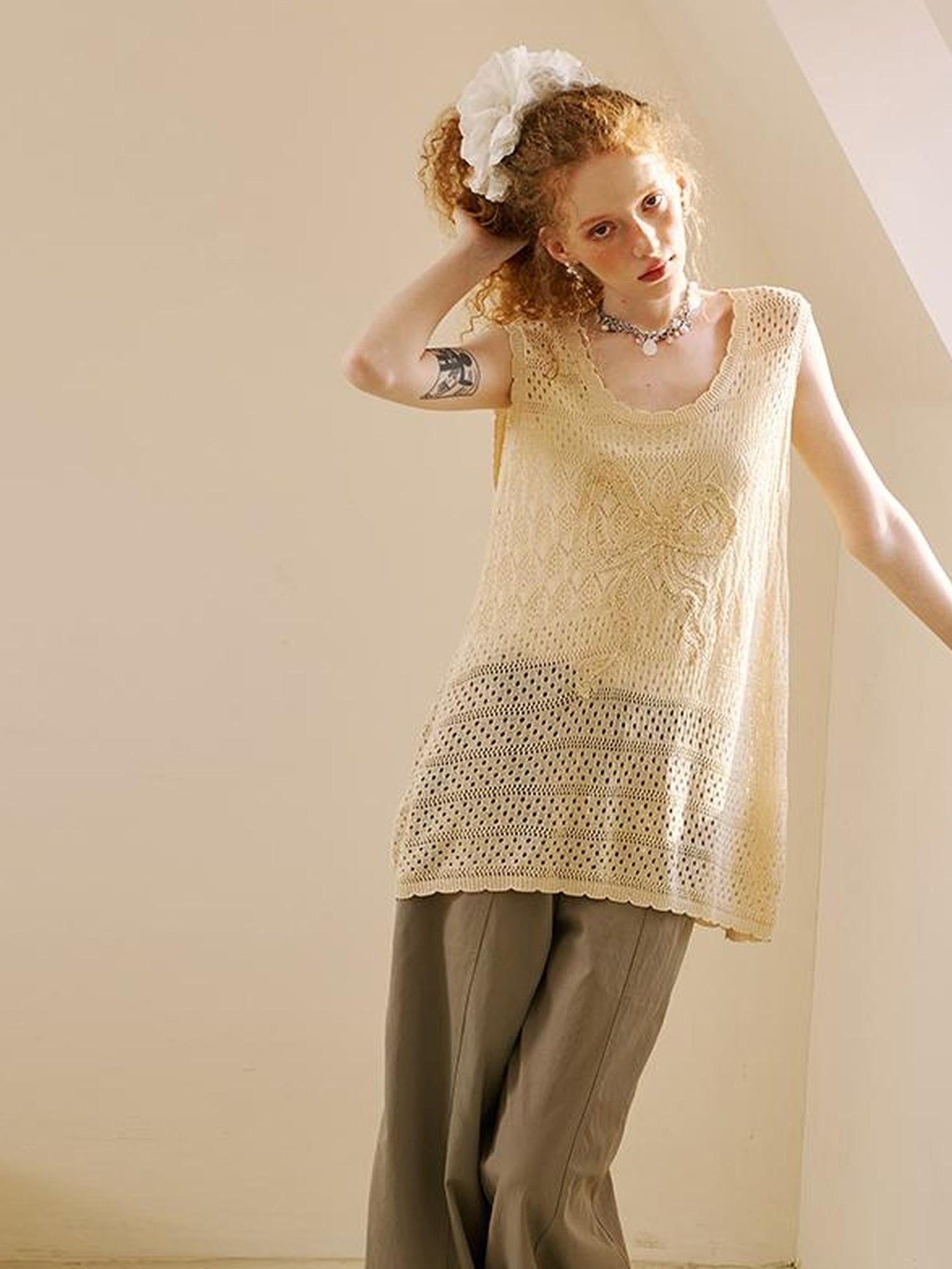 DIDDI MODA Butterfly Lace Hooded Knit Top Floral Mesh Skirt Set