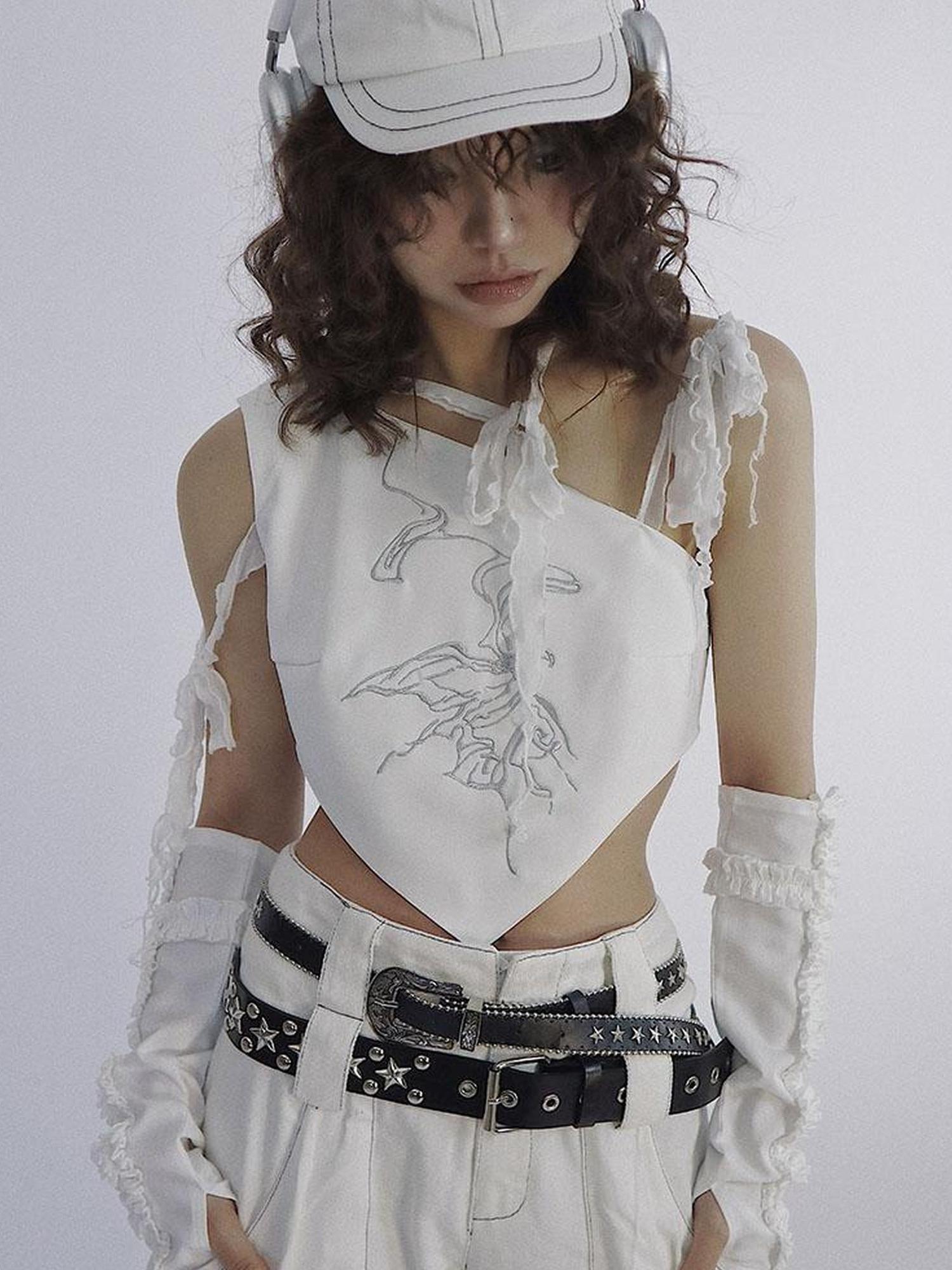 WSW WUSHENWU Butterfly Lace Tie Front Bralette Top