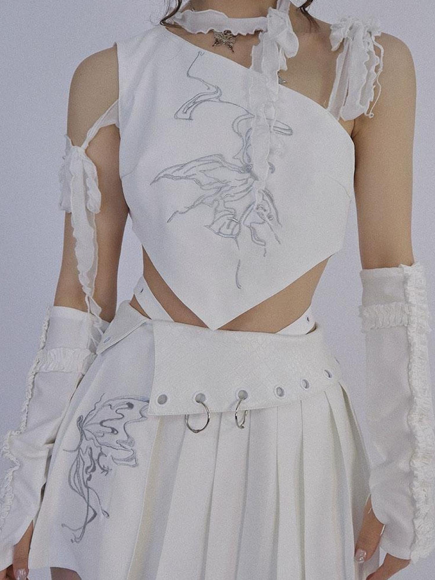 WSW WUSHENWU Butterfly Lace Tie Front Bralette Top