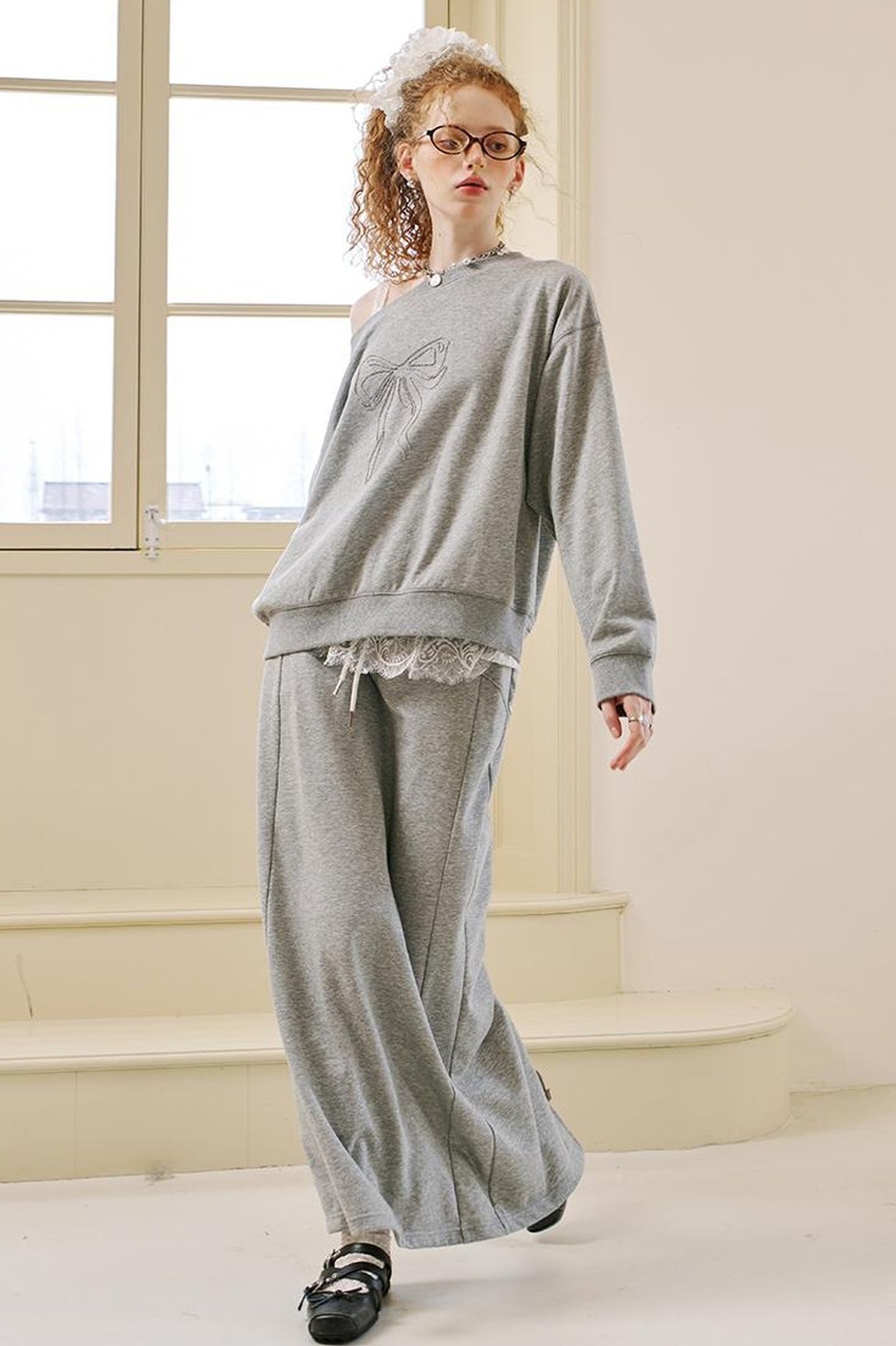 DIDDI MODA Butterfly Off Shoulder Split Hem Hoodie Jogger Skirt Set