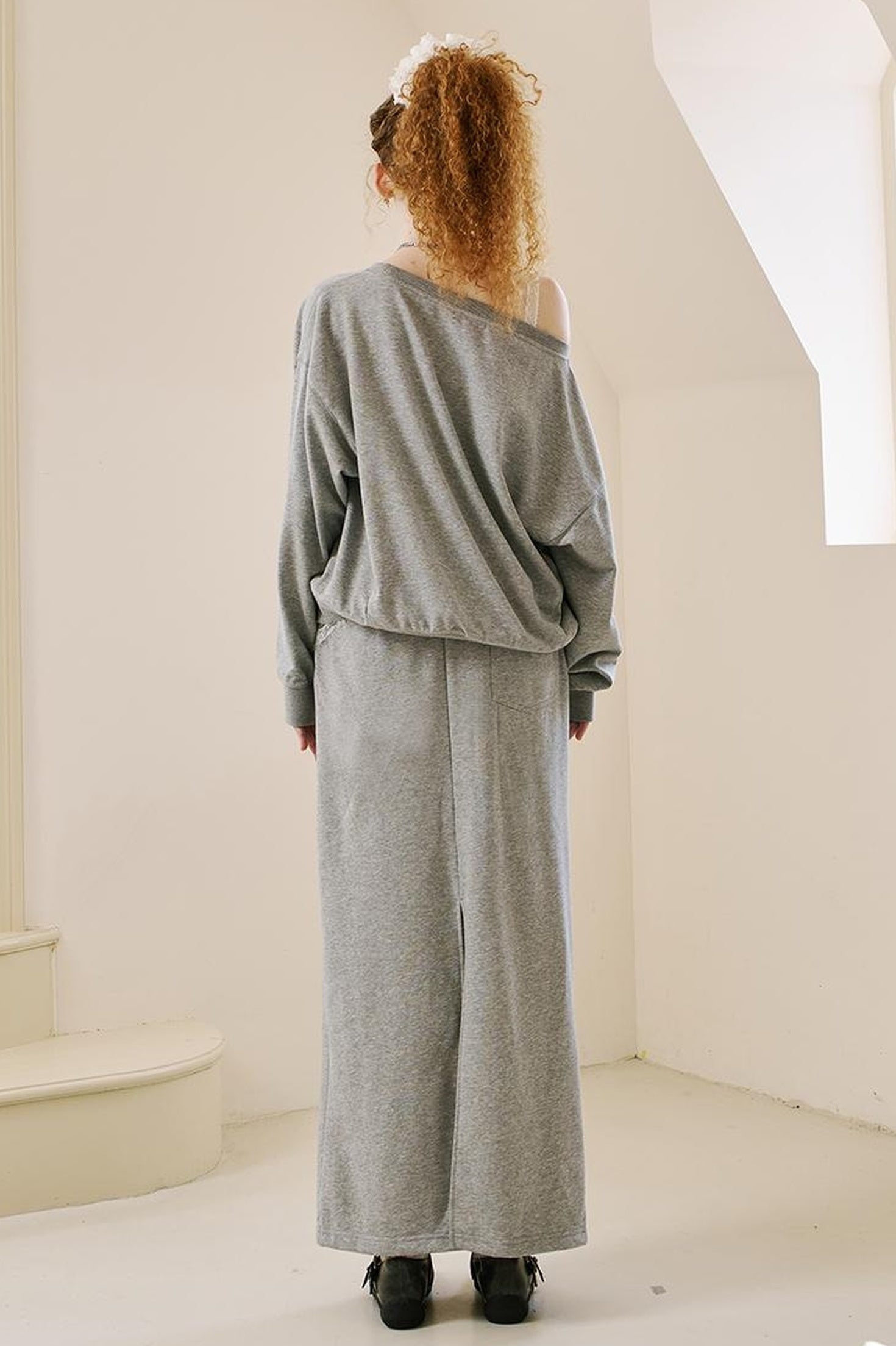 DIDDI MODA Butterfly Off Shoulder Split Hem Hoodie Jogger Skirt Set