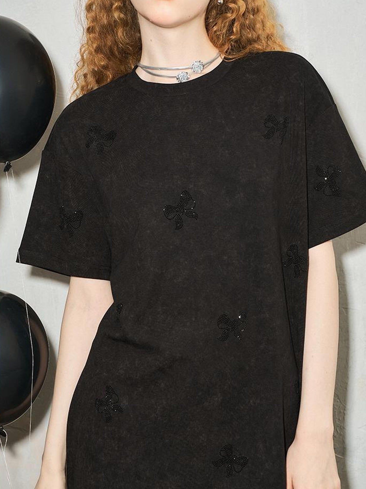 DIDDI MODA Butterfly Print Cotton Tee Slit Skirt Set