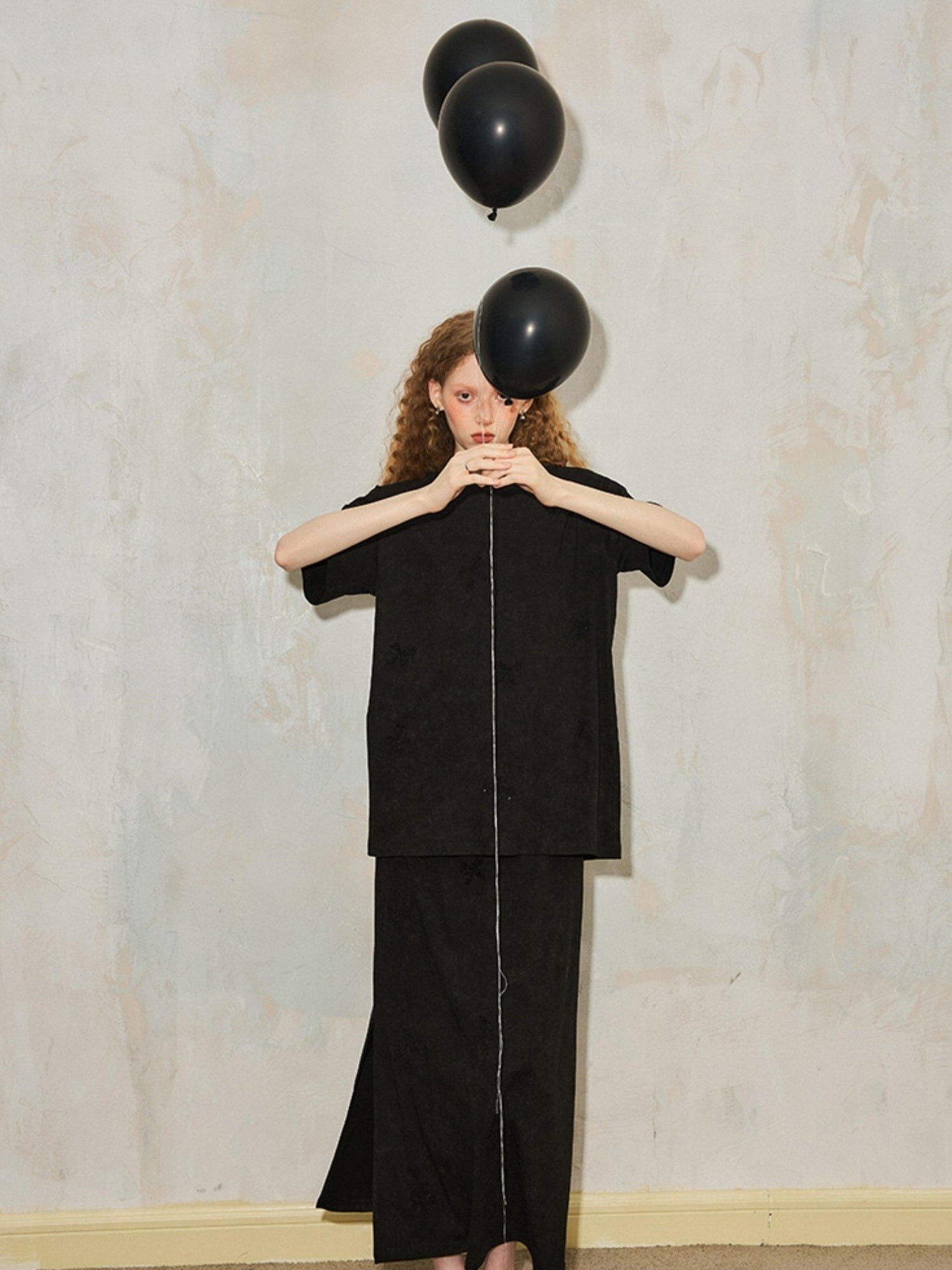 DIDDI MODA Butterfly Print Cotton Tee Slit Skirt Set