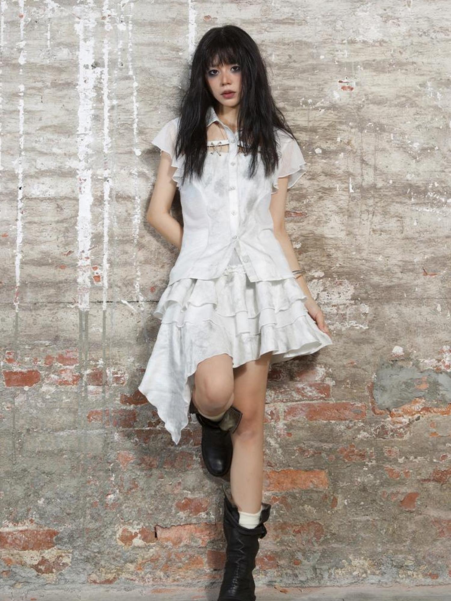 ARIADNAw Butterfly Punk Cropped Shirt Street Style