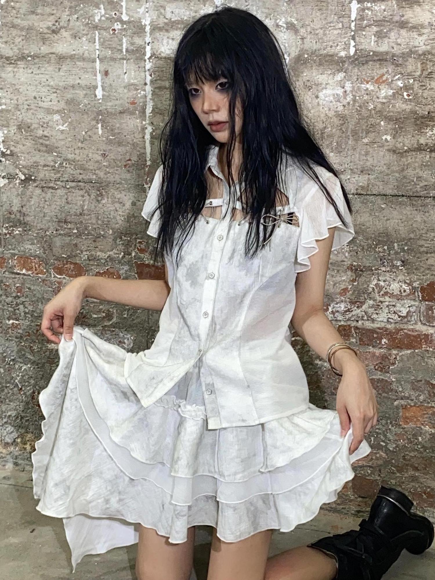 ARIADNAw Butterfly Punk Cropped Shirt Street Style