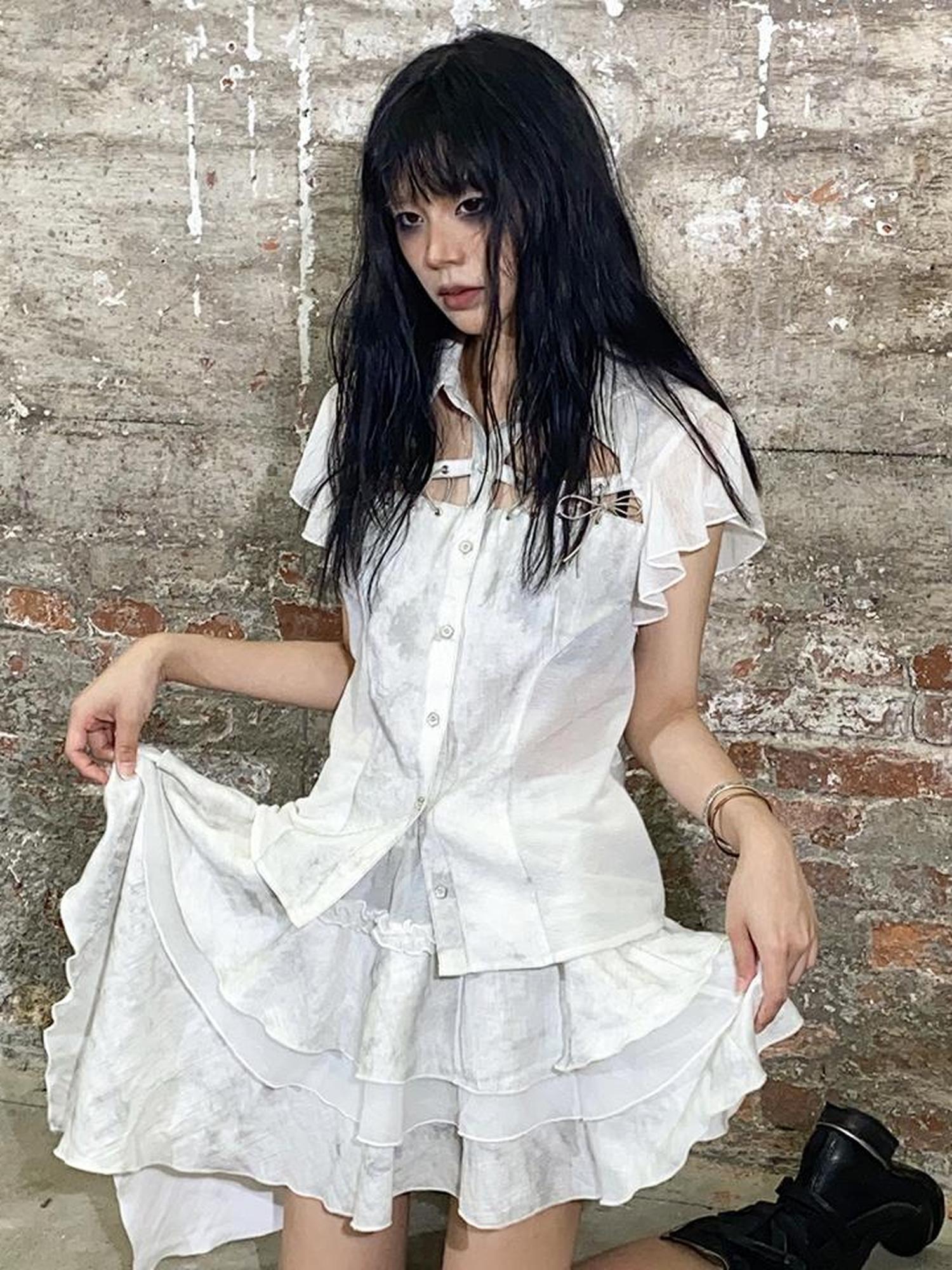 ARIADNAw Butterfly Punk Cropped Shirt Street Style