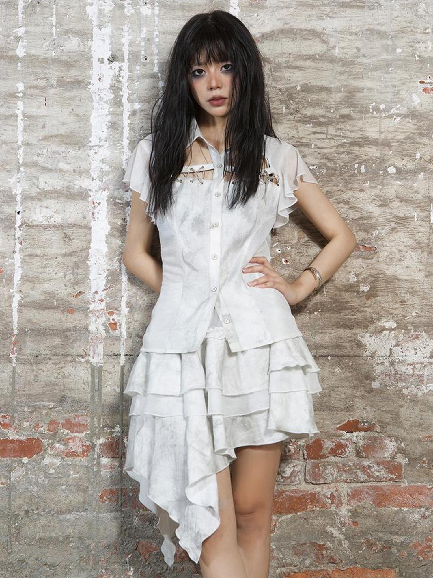 ARIADNAw Butterfly Punk Cropped Shirt Street Style