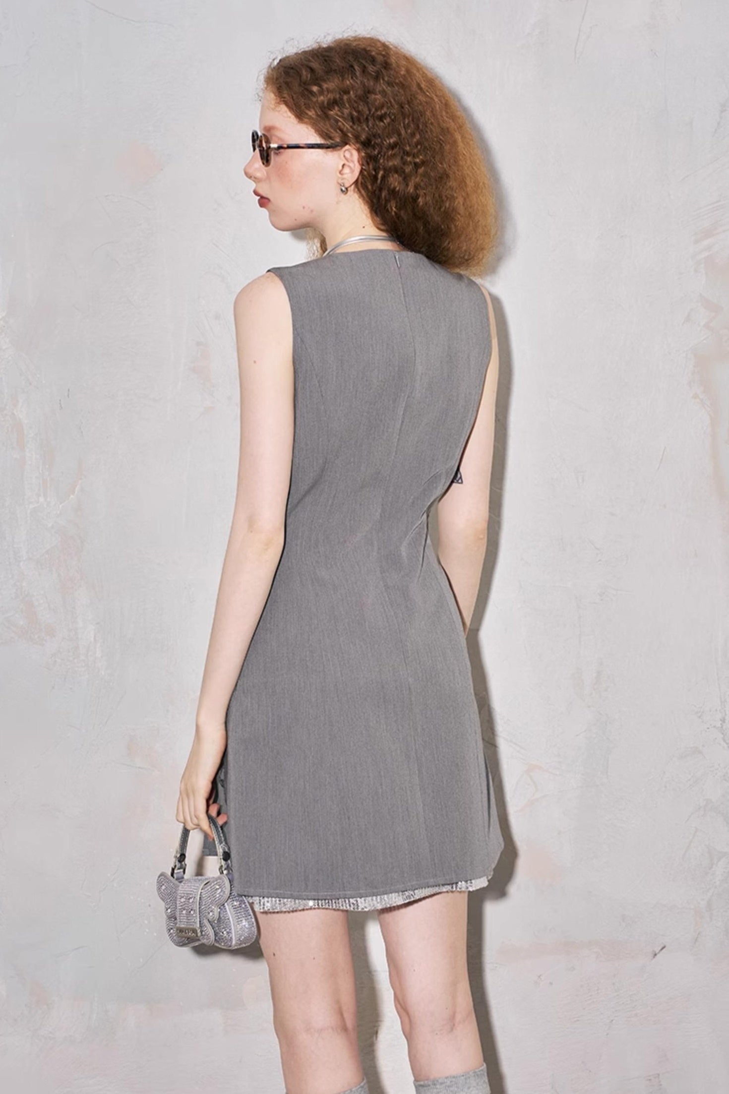 DIDDI MODA Butterfly Slim Fit Waist Defined Sleeveless Summer Dress